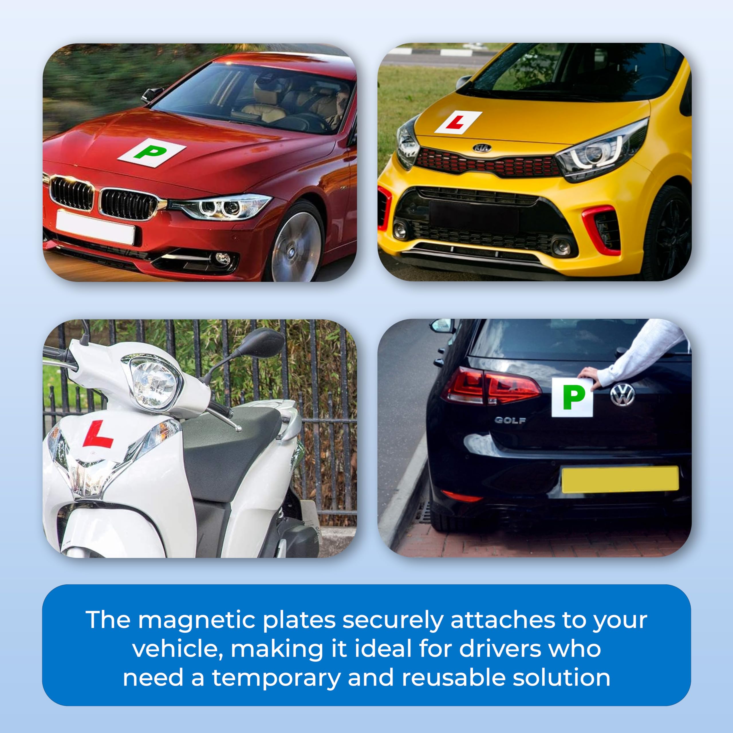 Double Dragon 4-Pack Fully Magnetic L & P Plates (2 L + 2 P) | DVLA Legal 178x178mm | UK Road Legal Signs | Extra-Strong 1.25mm Rubber Magnet, Glossy PVC Finish | Durable, Scratch-Free & Weatherproof — view 6