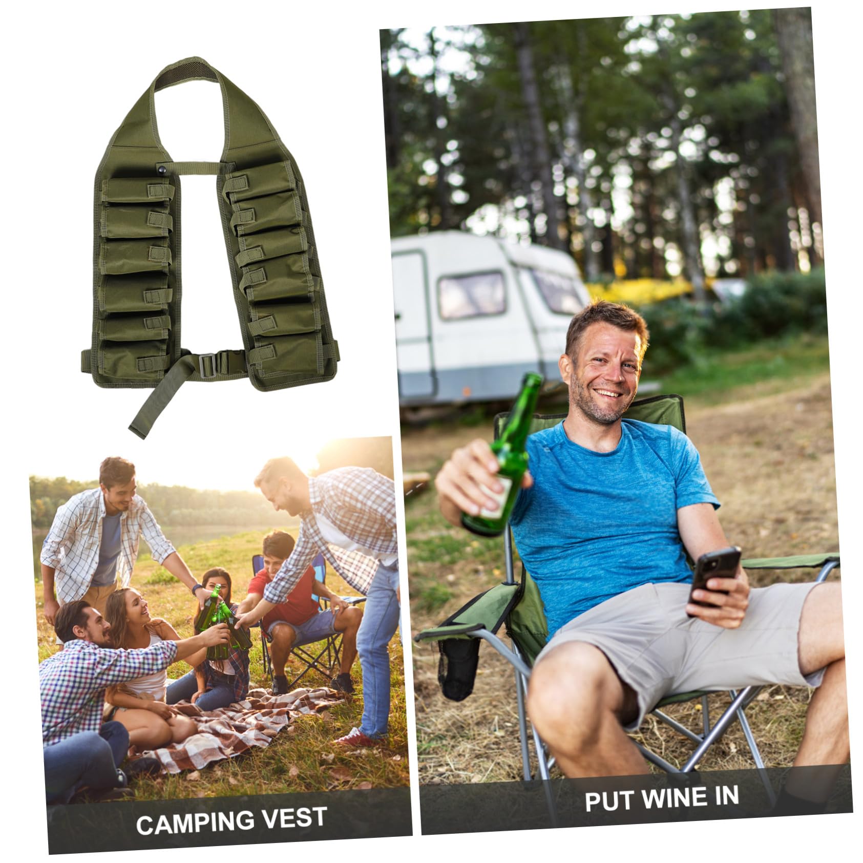 Hemobllo Ceinture Porte-bière Design Boucle Pratique Plusieurs Poches en Toile Ajustable pour Camping et Randonnée en Plein Air