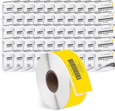 Compatible with Dymo 30252 Labels, Yellow, 1-1/8" x 3-1/2" | Address Labels; Compatible With Dymo LW 450, 4XL Not 5**, 5XL, Rollo & Zebra; 50 Rolls /17500 Labels