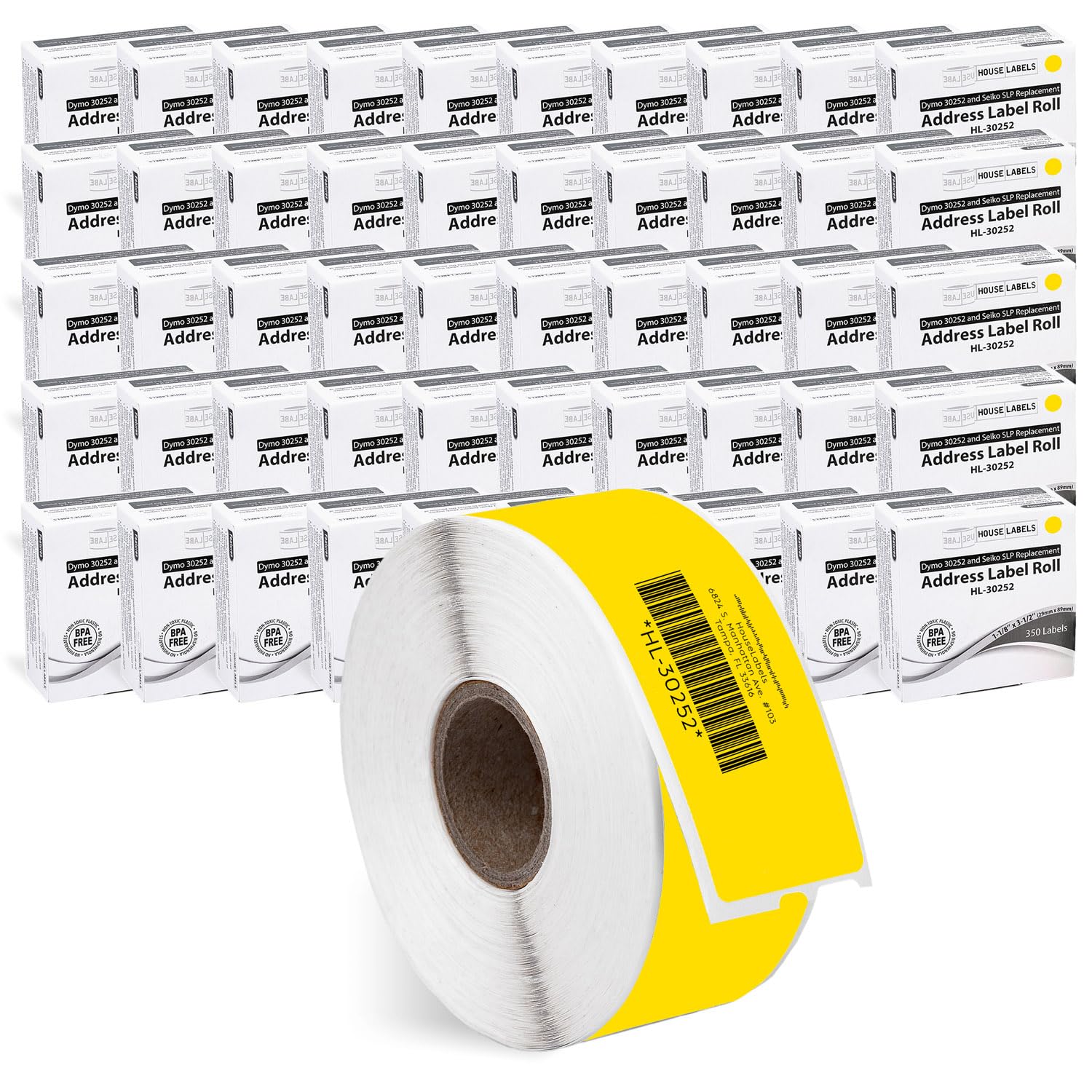 HOUSELABELS Compatible DYMO 30252 Yellow Address Labels (1-1/8" x 3-1/2"), Strong Permanent Adhesive, Compatible with DYMO LW 450, 4XL, Rollo & Zebra
