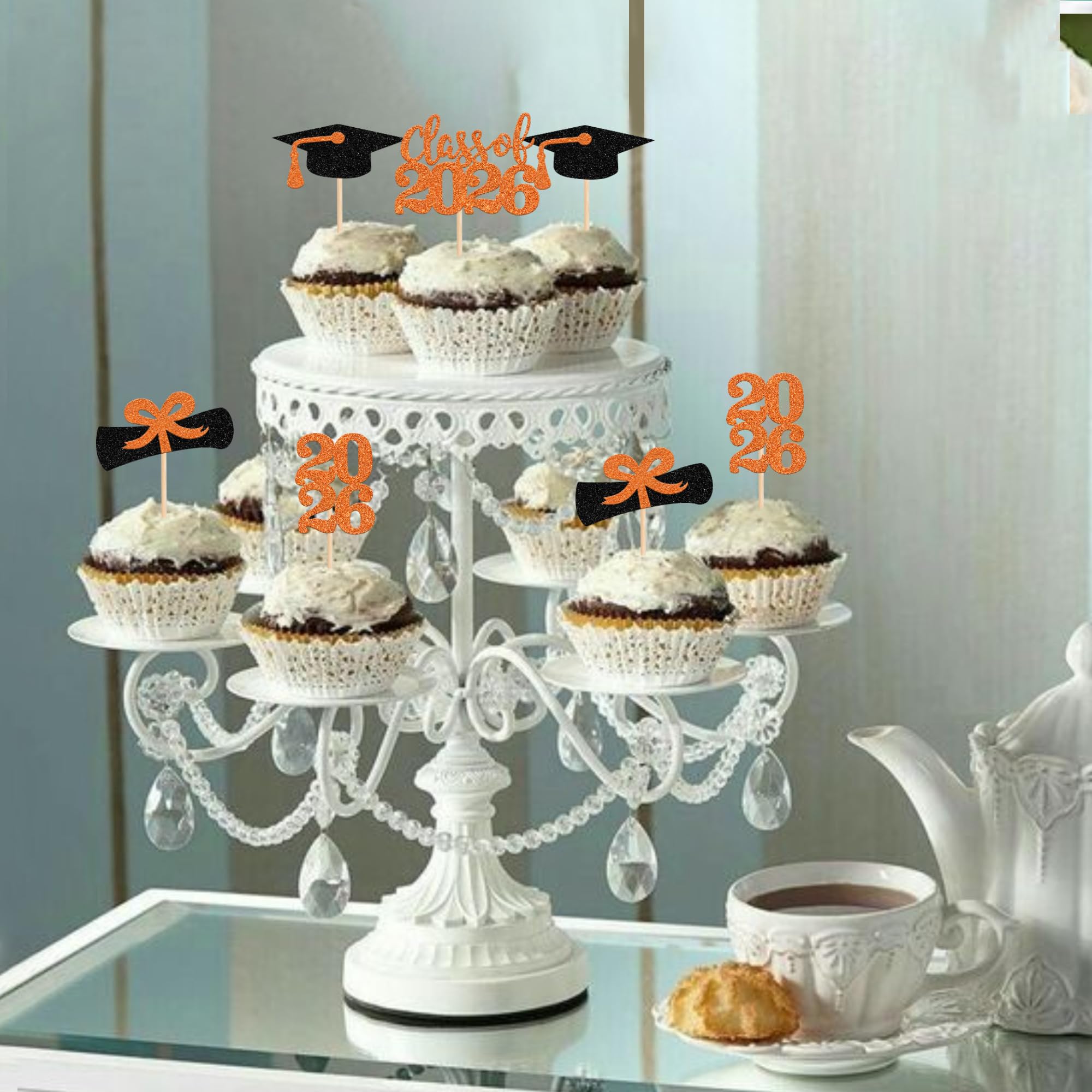 36 topper per cupcake a tema laurea 2022 classe glitterata del 2022 diploma laurea Cap Cupcake Picks 2022 laurea a tema feste decorazioni per torte forniture arancione