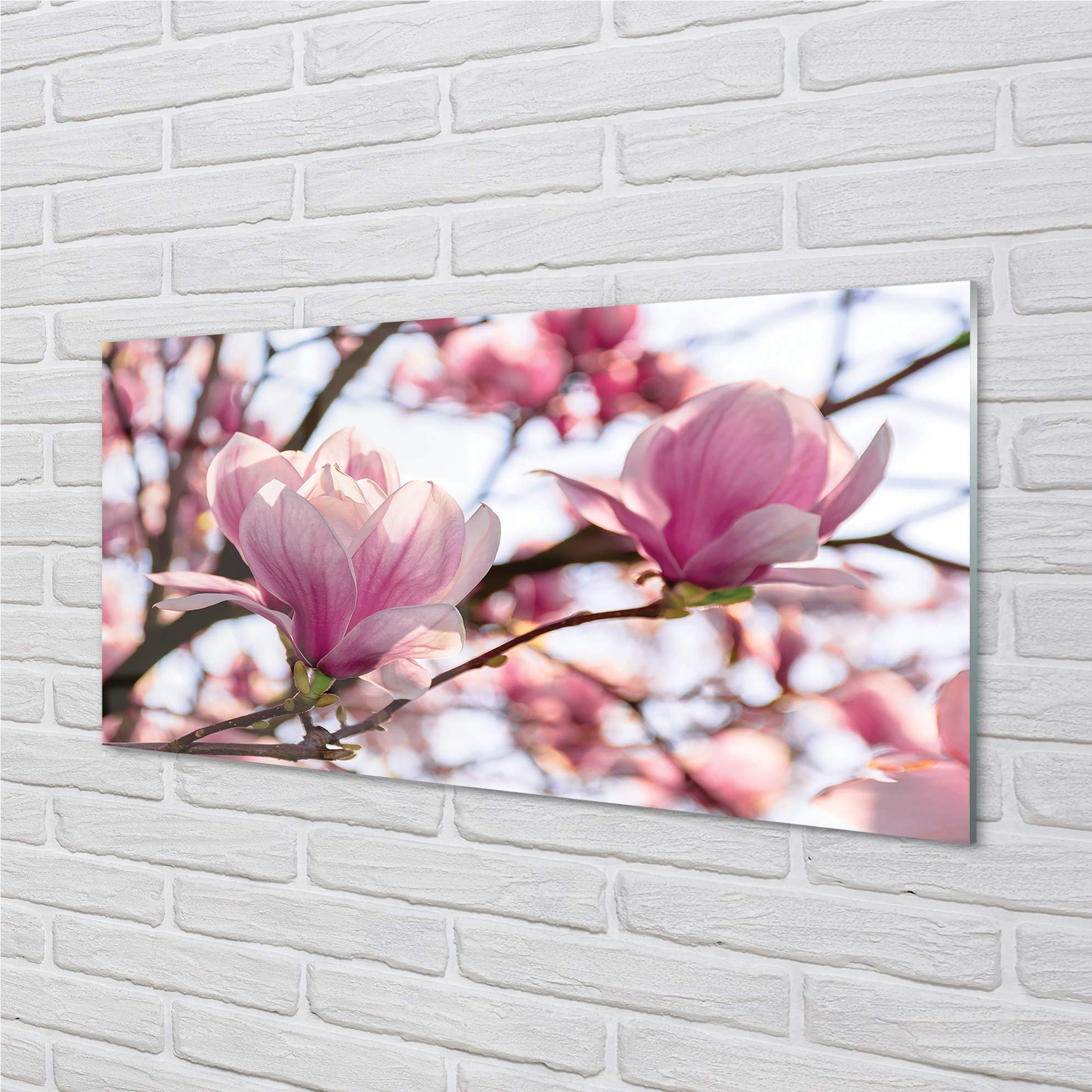 Tulup Glas Bild Glasdruck - 120x60cm Wandbild Blumen Natur Pflanzen Dekorative Für Wohnzimmer Schlafzimmer Wandbild - Magnolia Tree