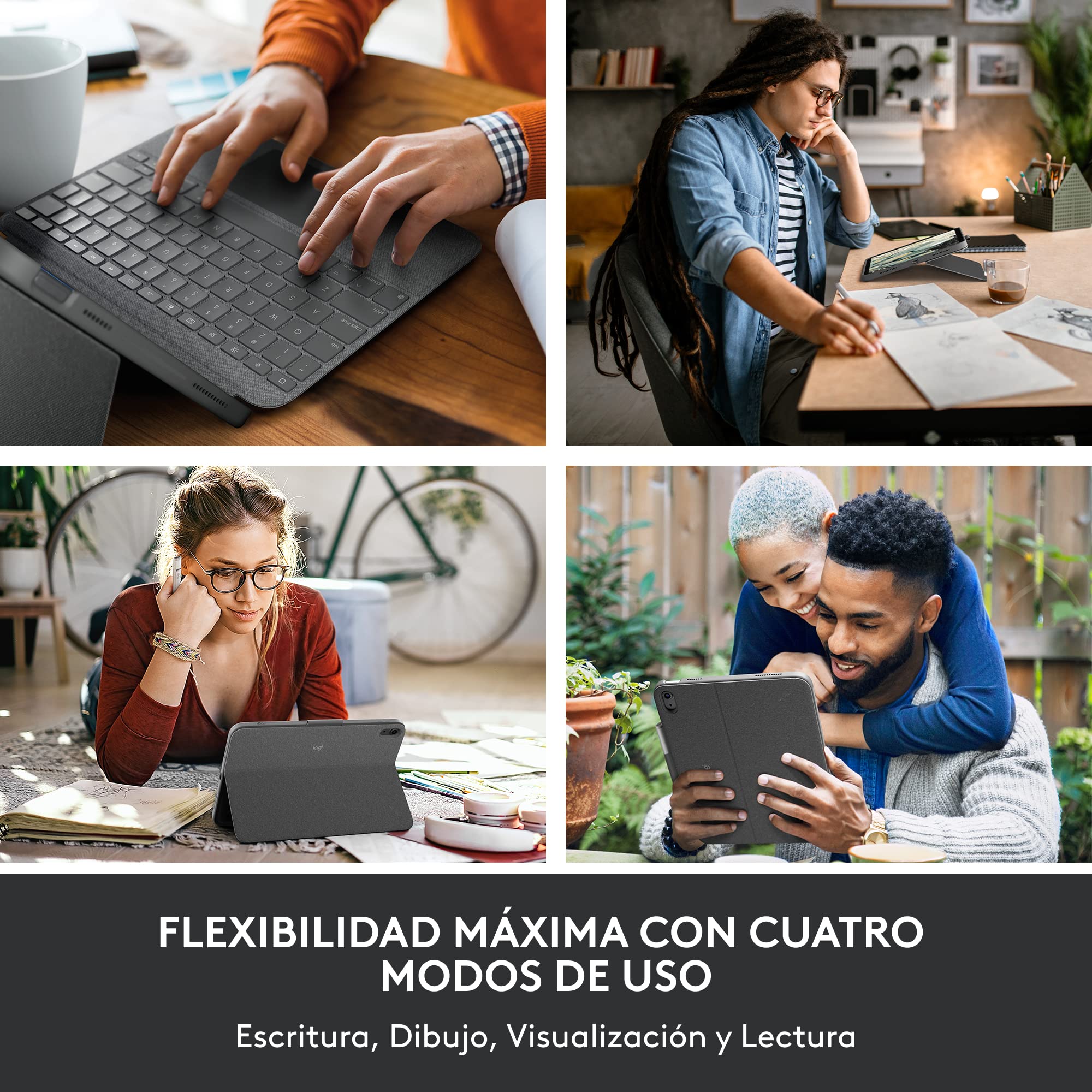 Logitech Combo Touch, Funda con Teclado extraíble para iPad (10.a generación) y A16 Gran trackpad de precisión, Teclado retroiluminado de tamaño Normal y tecnología Smart Connector,QWERTY ESP - Gris