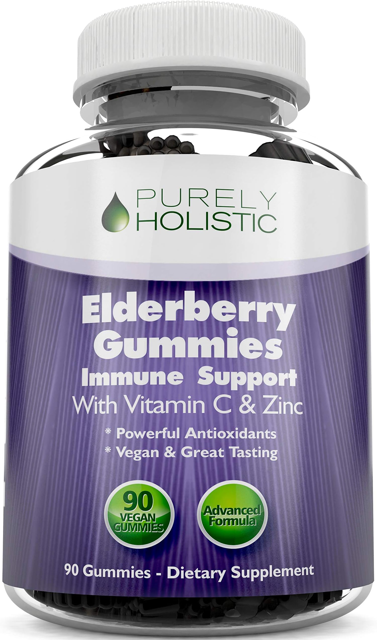 Elderberry Gummies, 90 Vegan Sambucus Elderberry Gummies with Added Vitamin C and Zinc, Immune Support Booster for Adults and Kids – Non GMO, Vegetarian & Gluten Free