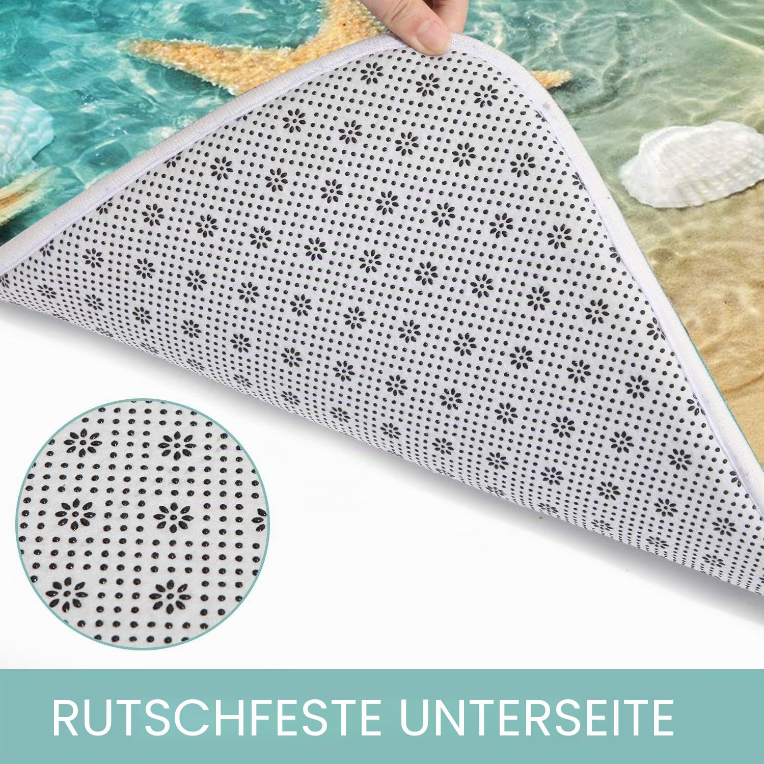 Badematte aus Memory-Schaum, rutschfest, saugfähig, super gemütlich, Samt, Badezimmerteppich, maschinenwaschbar (Strand Seestern2)
