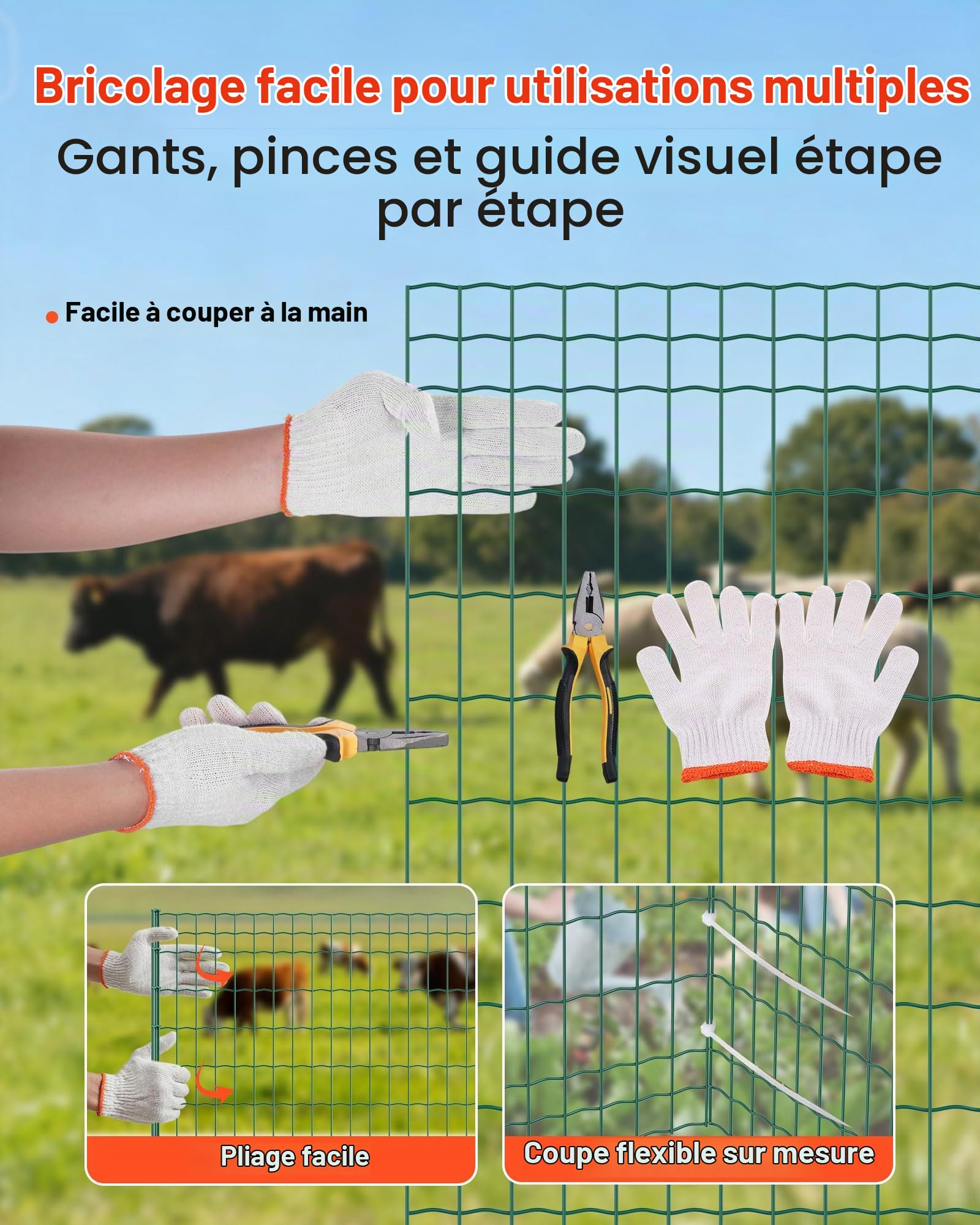 VEVOR Grillage Métallique Vert Maille 5 x 10 cm Rouleau Grillage Clôture à Mouton Soudé 1 x 25 m Fil en Fer Galvanisé Revêtement Vinyle PVC Diamètre Fil 2,1 mm pour Jardin Enclos Cage Animaux Ranchs