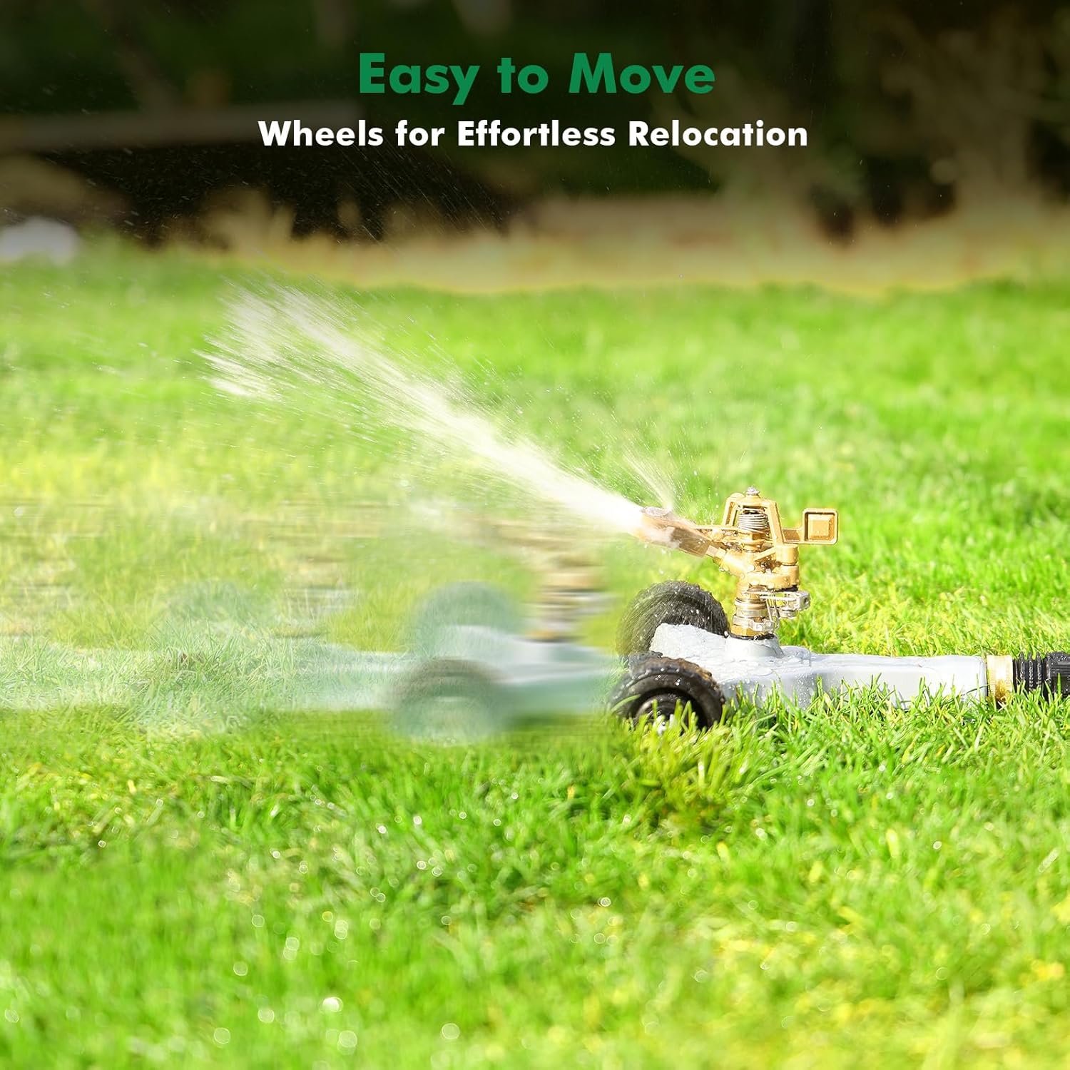 RESTMO Heavy Duty Full Metal Pulsating Sprinkler with Wheeled Base, 360° Rotating Impact Sprinkler for Large Area Lawn & Yard Irrigation, Adjustable Zinc Alloy Head for Flexible Coverage