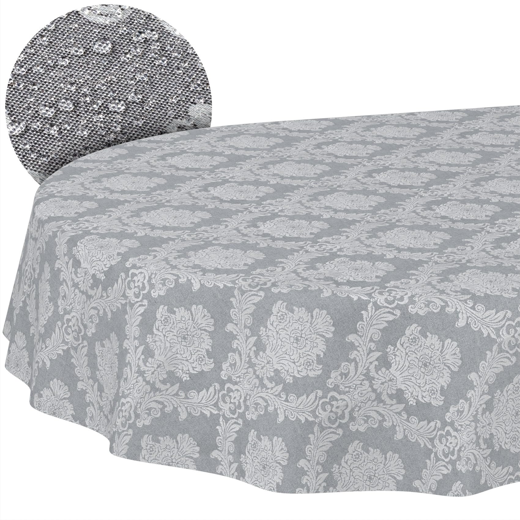 Tafelkleed, textiel, tafellinnen, tafelkleed, katoen, polyester, afwasbaar, effen ornament, damast, jacquard weefsel, wasbaar, donkergrijs, 100 x 140 cm, snijrand