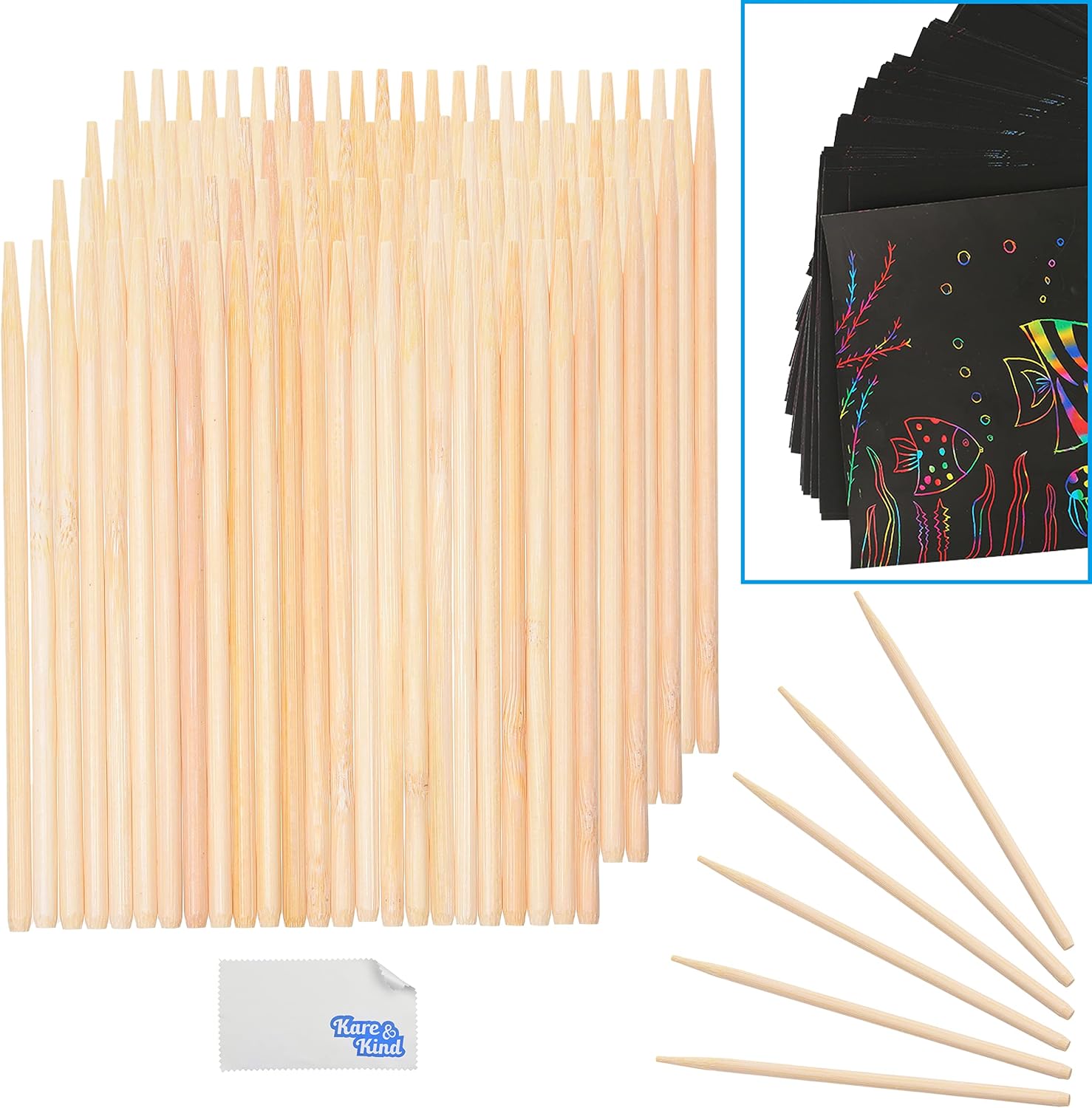 Kare & Kind 100 PCS Bamboo Stylus for Scratch Art - Engraving Tool for Scratch Pads for Arts, Crafts, DIY Items - Also for Painting, Drawing