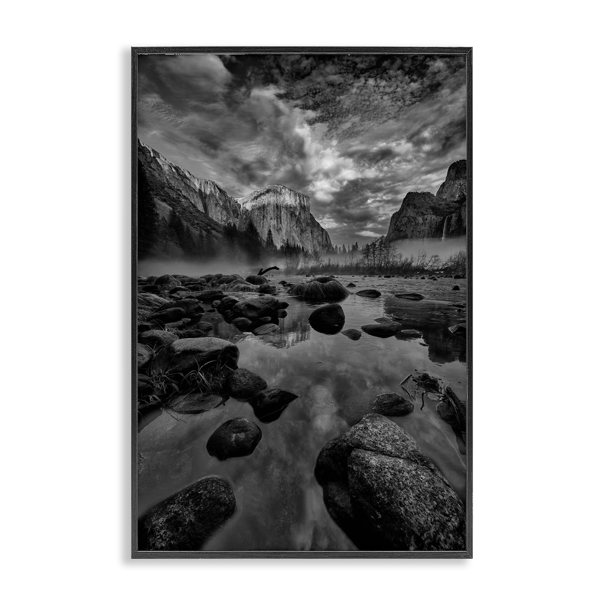 Stupell Industries Yosemite Morning River Reflection 'Morning In Yosemite Valley', Framed Giclee Art, Black, 20 X 30 Inches, Easy To Hang And Sturdy, Made In Usa, By Jon Evan