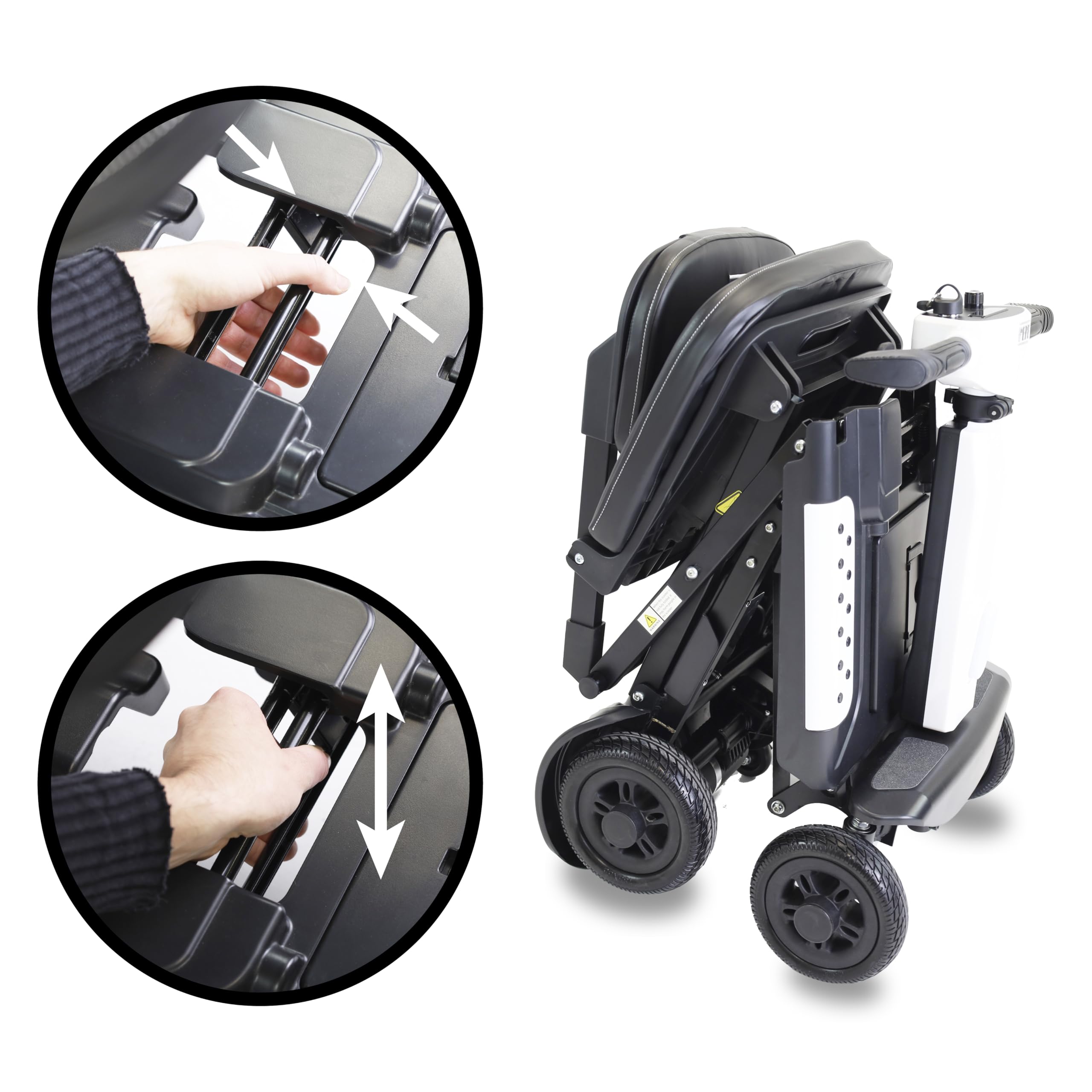 PEPE Mobility Scooter Eléctrico Plegable, Batería 10Ah, 4 Ruedas, Blanco | Autonomía de 10 a 15 km, Litio Extraíble de 24V con 2 Llaves, Manillar Regulable, Asiento Acolchado, Luz LED y Claxon
