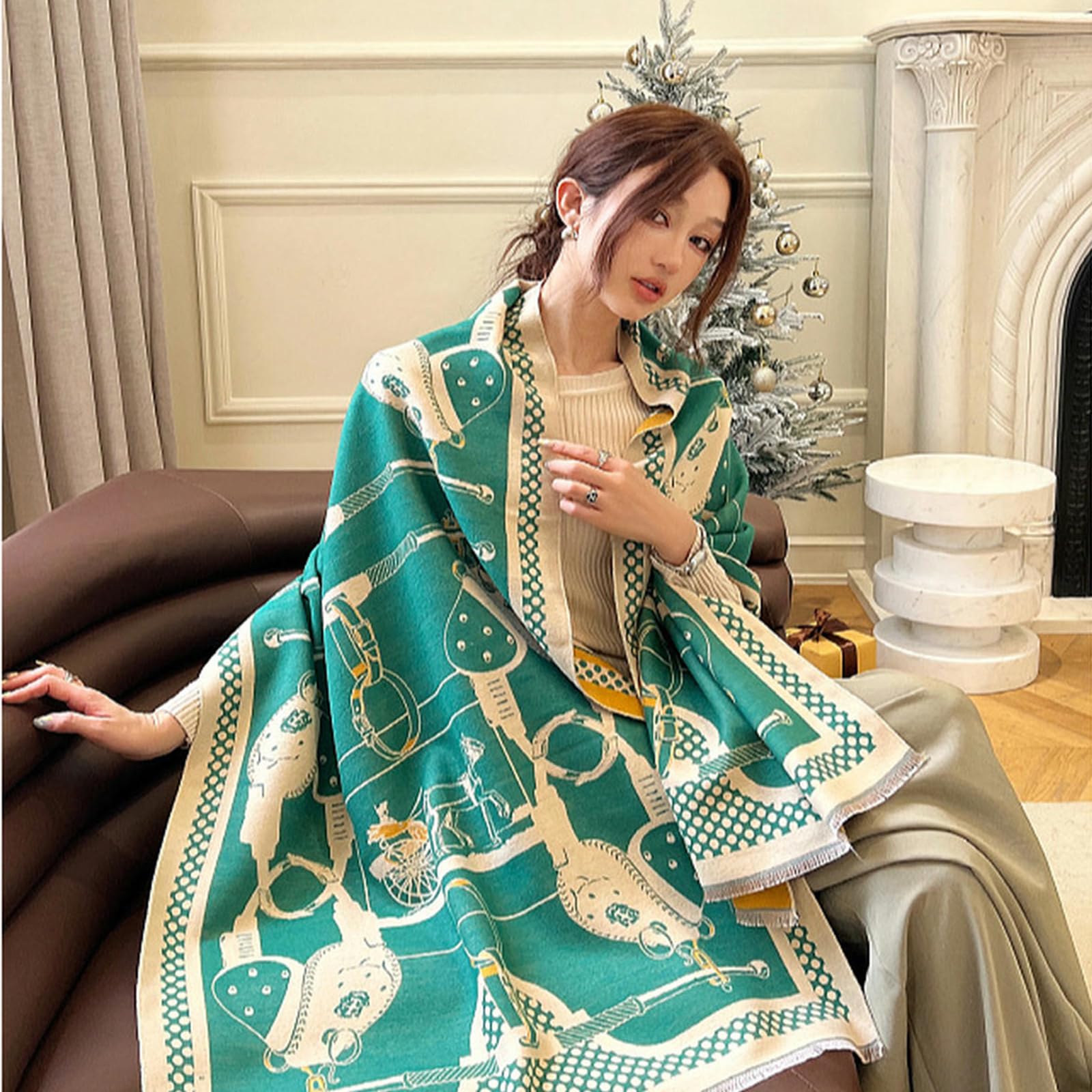 Sciarpa Donna Sciarpa Invernale in Cashmere per Donne, Sciarpa Jacquard, Scialle alla Moda E Versatile, Calda E Lussuosa per Le Donne, Regalo-Rosso