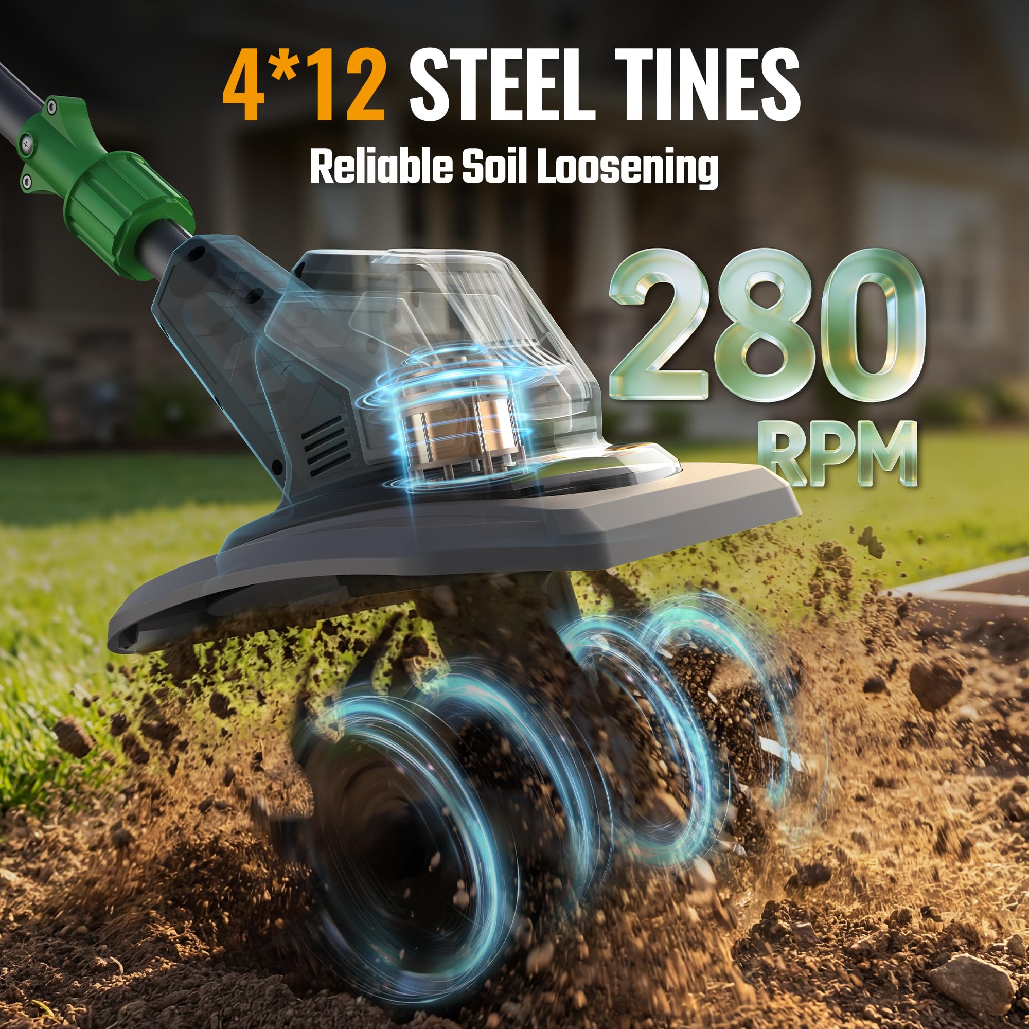 WORKPRO X 20 V akumulatorowa glebogryzarka ogrodowa, glebogryzarka z akumulatorem 4,0 Ah, bezprzewodowa i bezolejowa, szerokość frezu 20 cm i głębokość robocza 20 cm, 3-stopniowa regulacja uchwytu