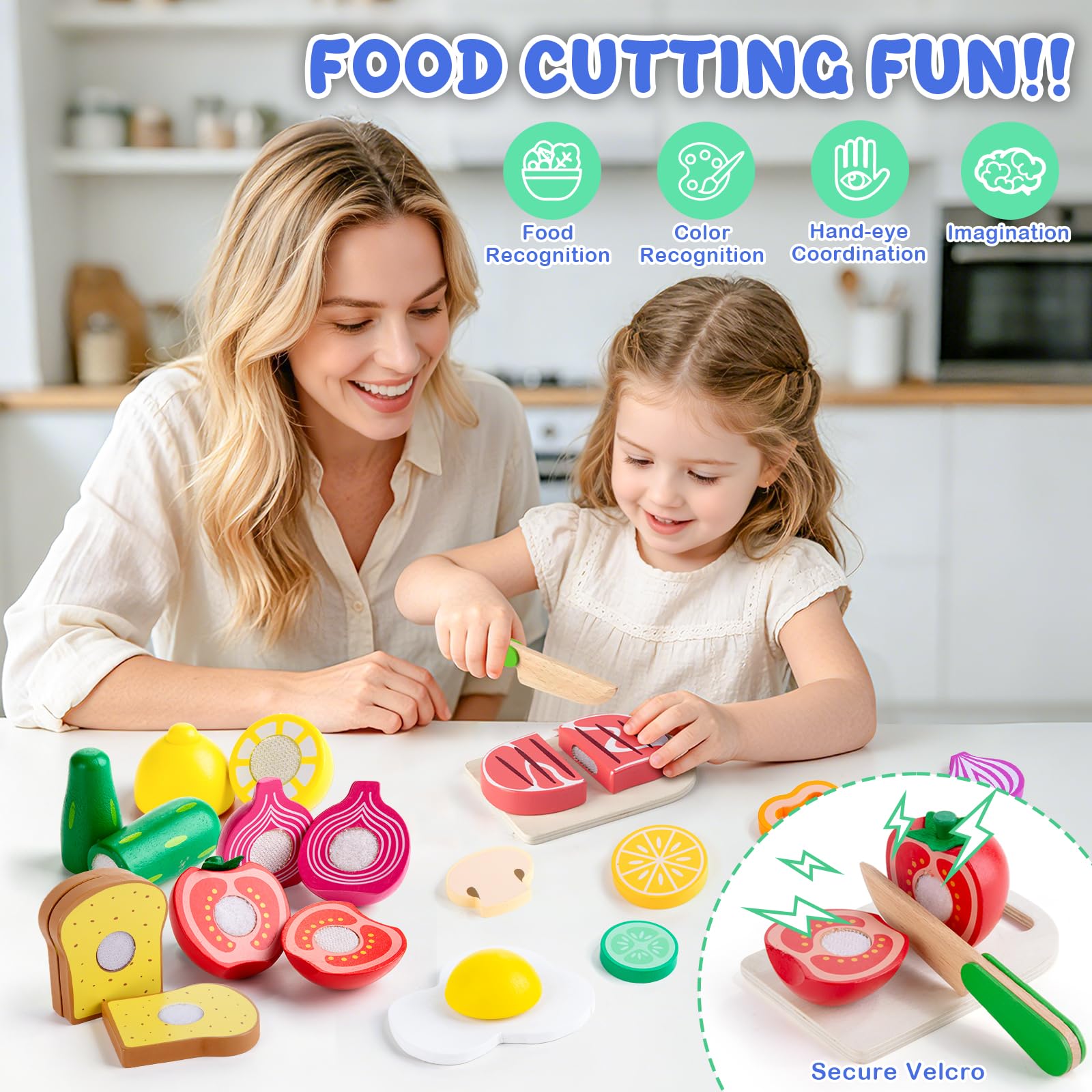 SEMKOTREE Cucina Giocattolo per Bambini, Accessori Cucina Bambini Legno Set Utensili Cucina, Insalatiera Pentole Acciaio Inox, Giochi Bambina Gioco Montessori, Regalo Bimba Bimbo 3 4 5 6 Anni