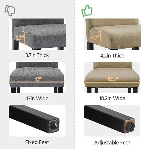 Miniatura 9 de Topeakmart Sillas de comedor estilo urbano Parson de tela con patas de madera maciza, diseño elegante, juego de 4, color caqui