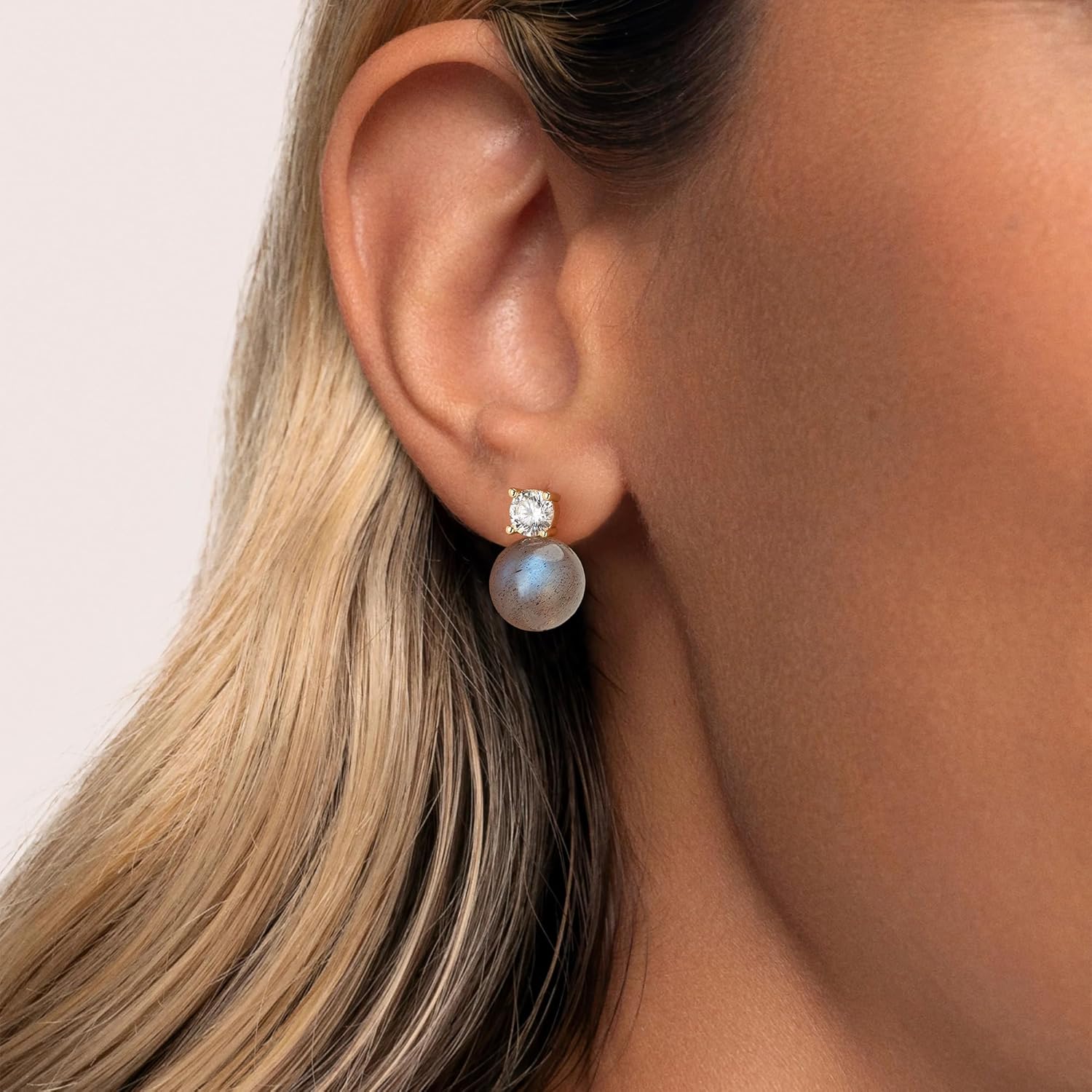 LOYATA Gold Stud Earrings for Women-Diamond Crystal Ball Stud Earrings 14K Gold Plated/925 Sterling Silver Post Hypoallergenic Small Statement Earrings for Women Jewelry Gifts - Image 3