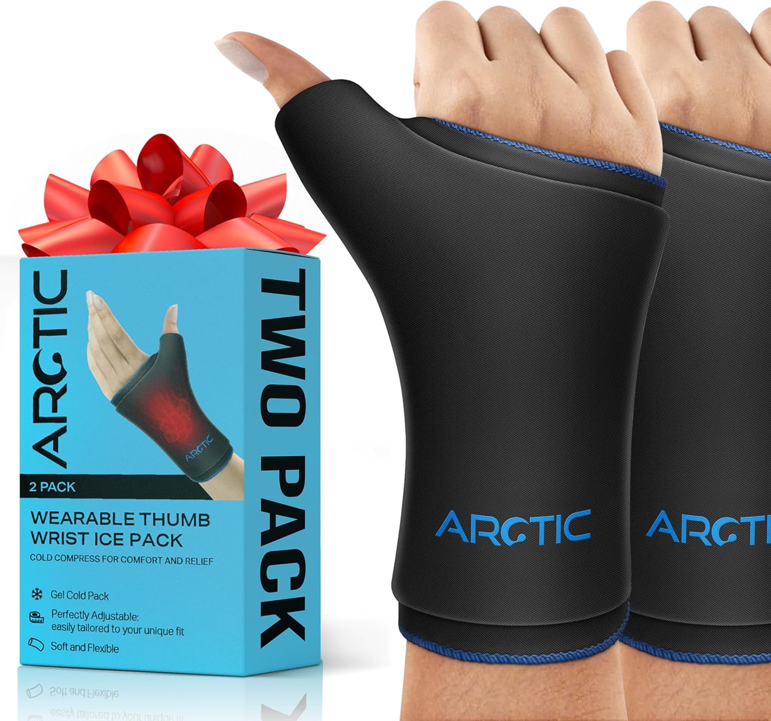 Two Pack | Wearable Thumb & Wrist Ice Pack – Reusable Hot Cold Compression for Hand, Finger, Carpal Tunnel, Arthritis, and Tendonitis Relief (S/M)