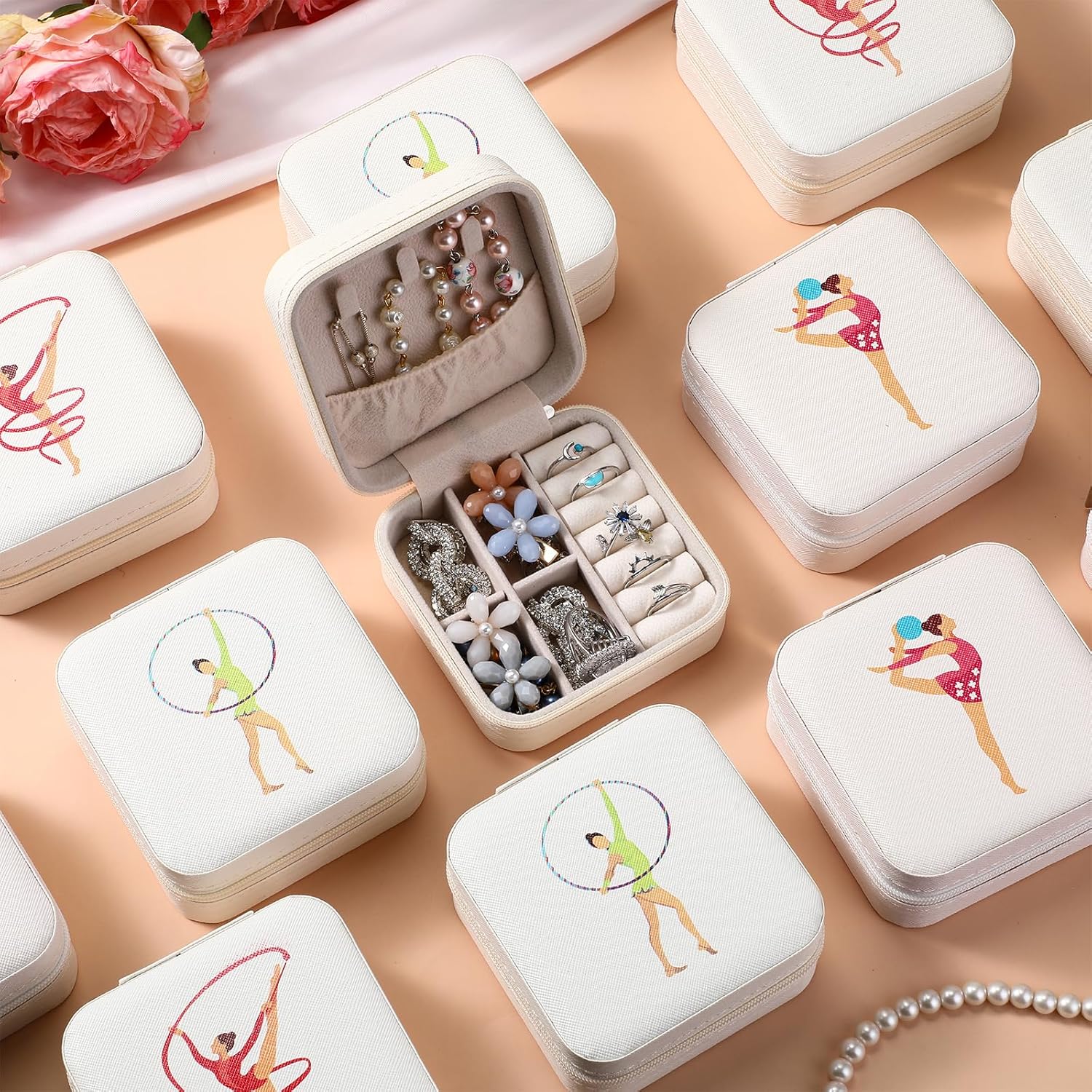 Kenning 12 Pcs Gymnastics Team Gift Gymnastics Travel Jewelry Box Small Portable Case for Women Gymnasts Coach Team Gift