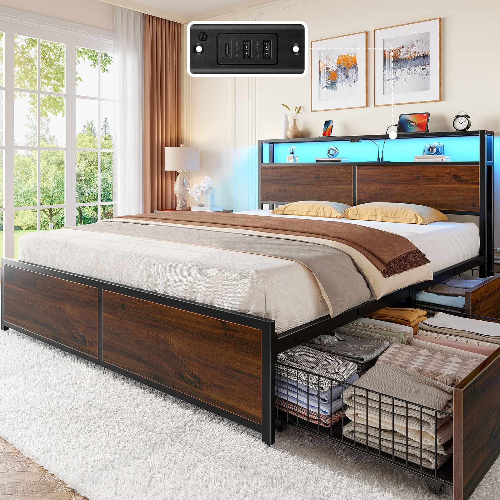 Rolanstar Queen LED 4-Drawer