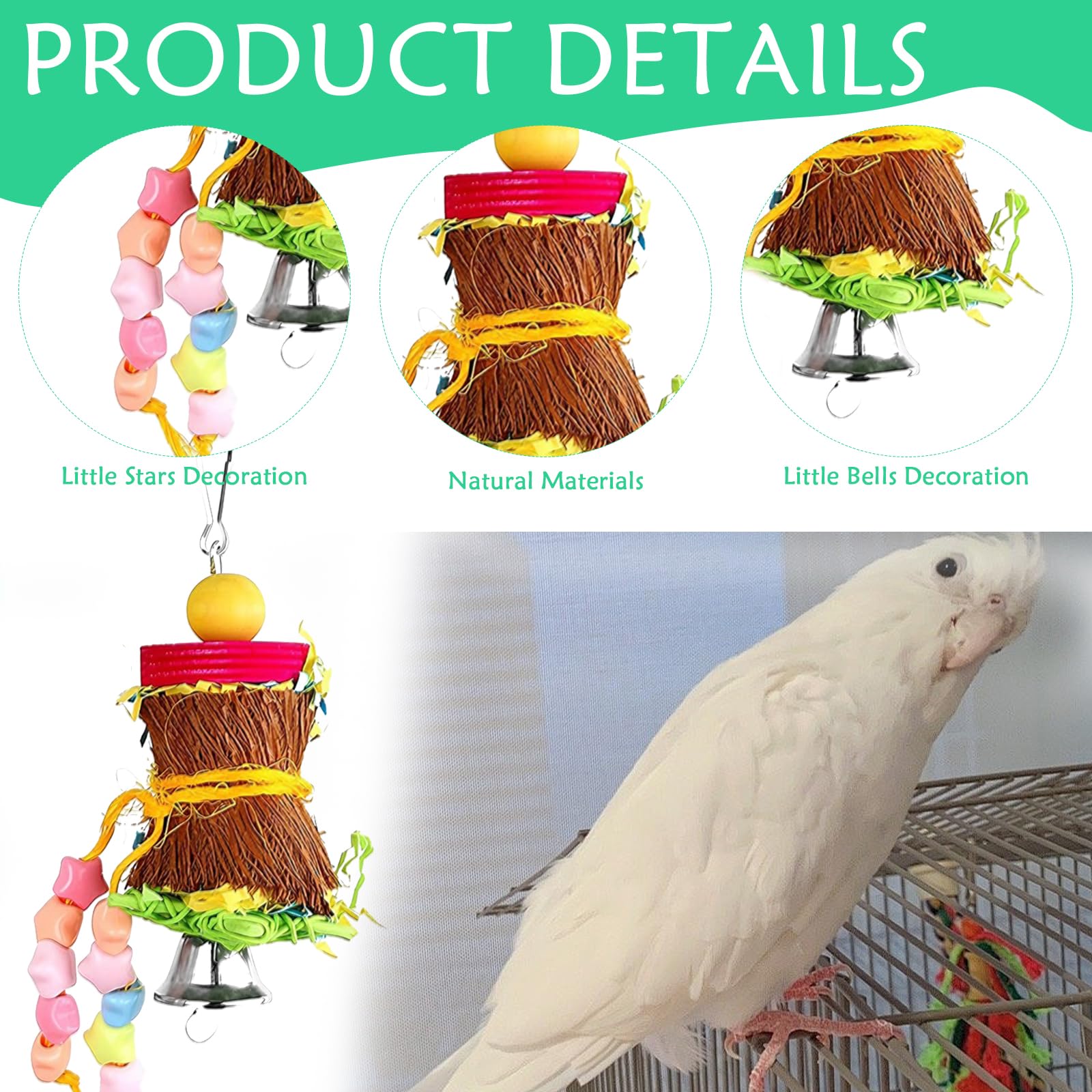 Parrot Chewing Loofah Toy for Budgie and Cockatiel Swing Climbing, Multicoloured - Image 3