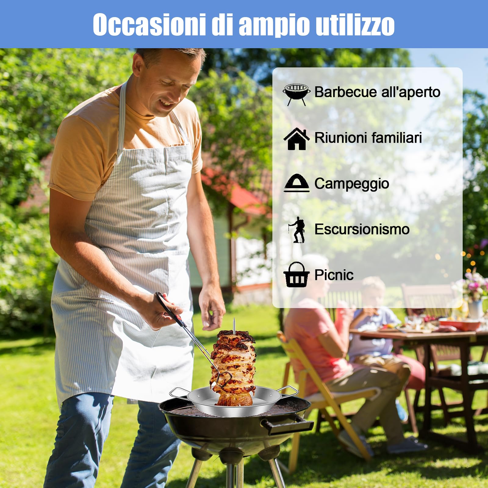 Spiedino verticale in acciaio inox – Set con 3 spiedini intercambiabili e vaschetta di raccolta per gyros/kebab in forno Smoker