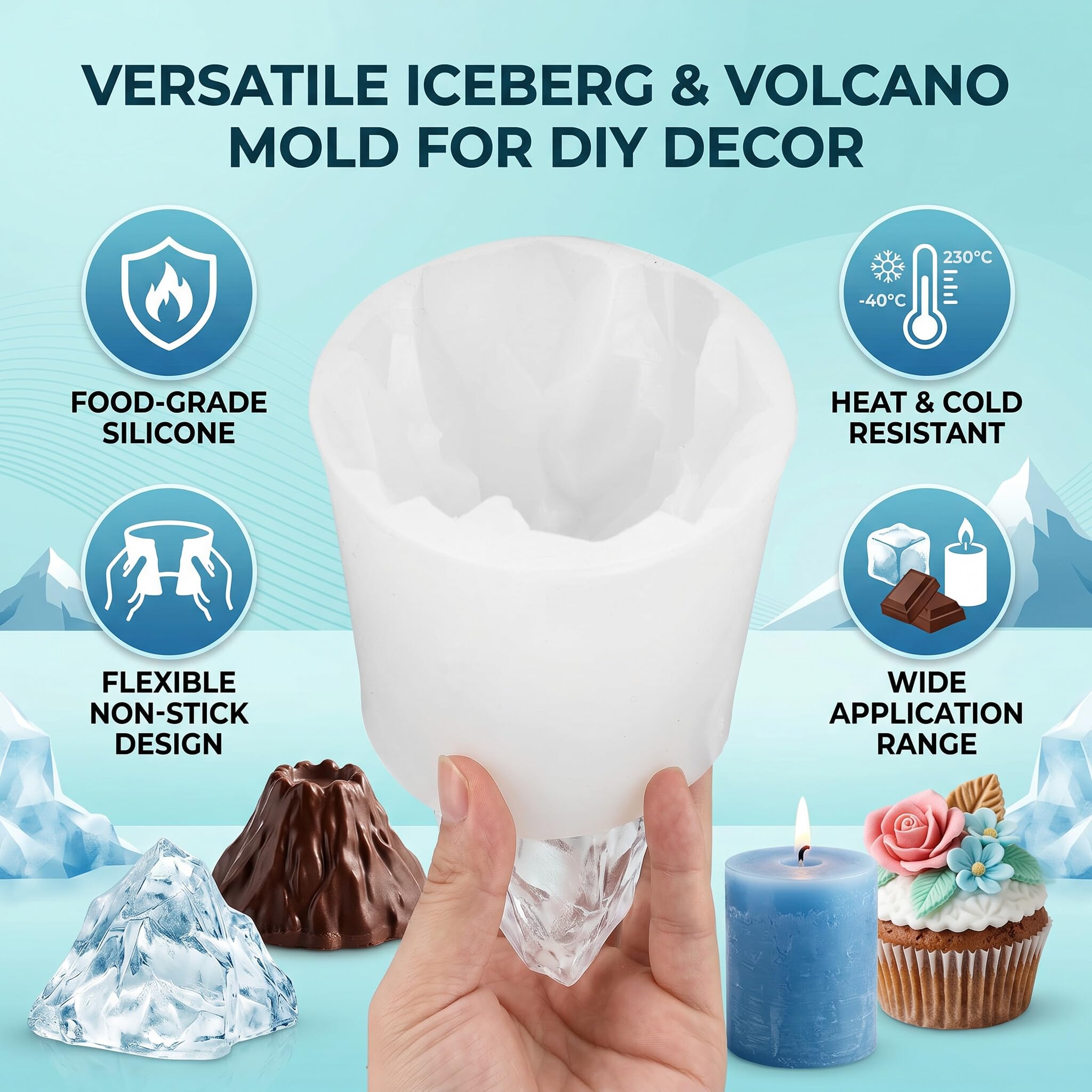 Stampo in Silicone Vulcano 3D Mountain per Candy Chocolate Cupcake Decor Sapone Ornamento in Resina