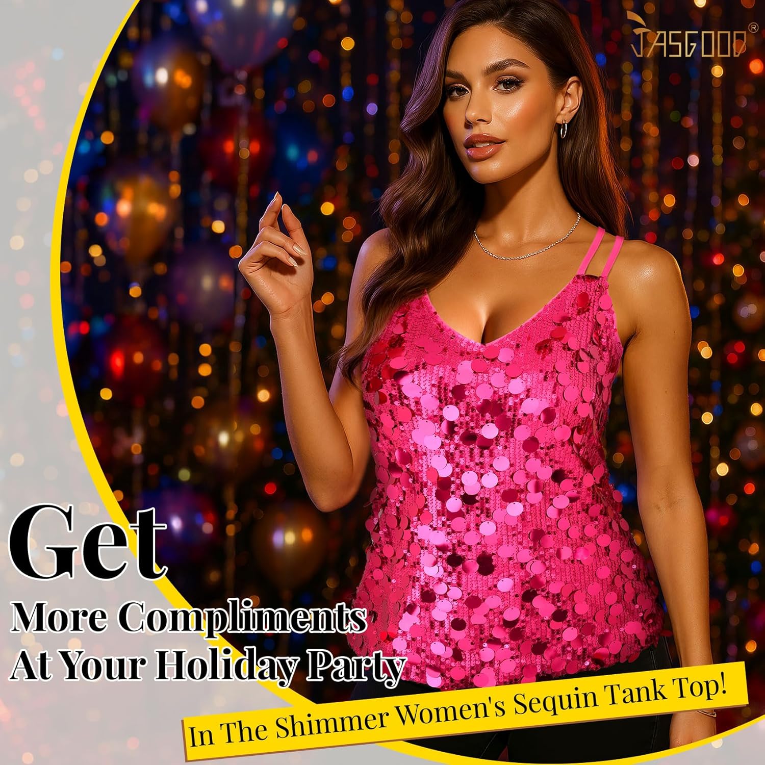 Women's Sequin Tank Tops Fashion Sleeveless V Neck Camisole Sparkle Strappy Halter Shirt for Party Christmas Concert Outfits - Image 2