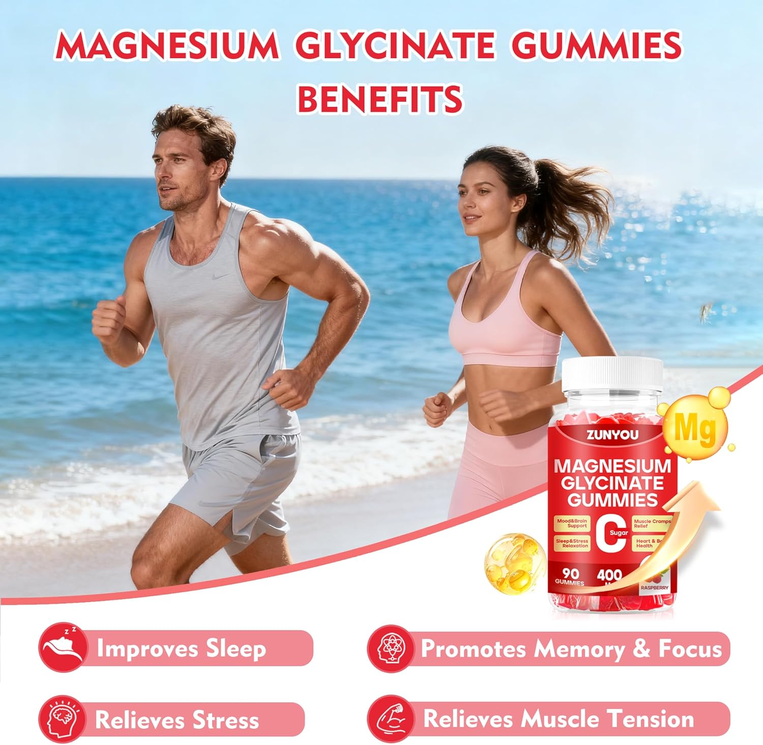 Magnesium Glycinate Gummies 400mg, Sugar Free Magnesium Gummies for Sleep, Muscle Support and Relaxation, Calm Magnesium Supplements for Women and Men, 90 Count - Image 4