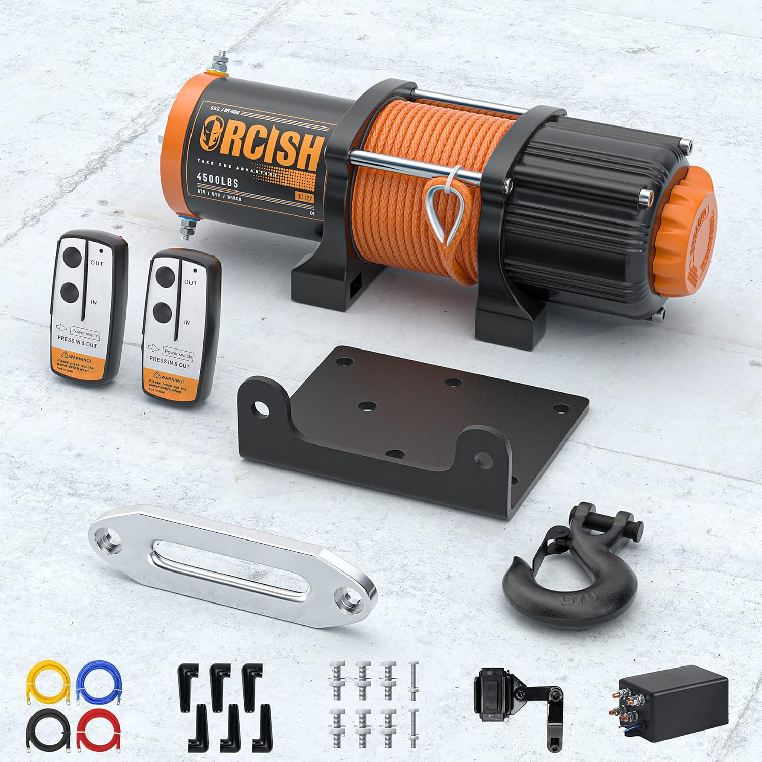 Crаzу Clеаrаnсе ORCISH 12V 4500LBS Electric Synthetic Rope Winch Kits for Towing ATV/UTV Off Road Trailer with Wireless Remote Control Mounting Bracket. (4500 Synthetic Rope S)