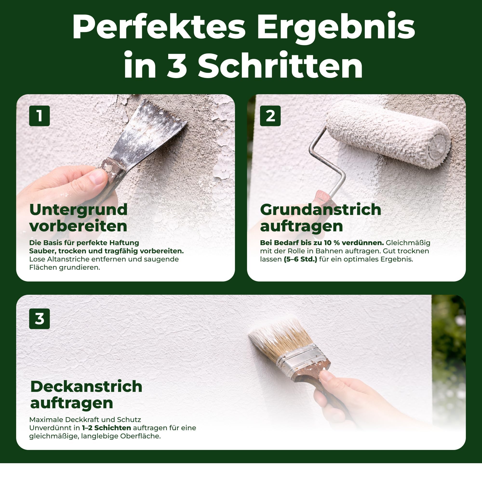 Fassadenfarbe Weiß Premium 10L – Acryl-Fassadenfarbe weiß matt für ca. 60m² | hochdeckend, wetterbeständig, diffusionsoffen, für den Außenbereich, Made in Germany