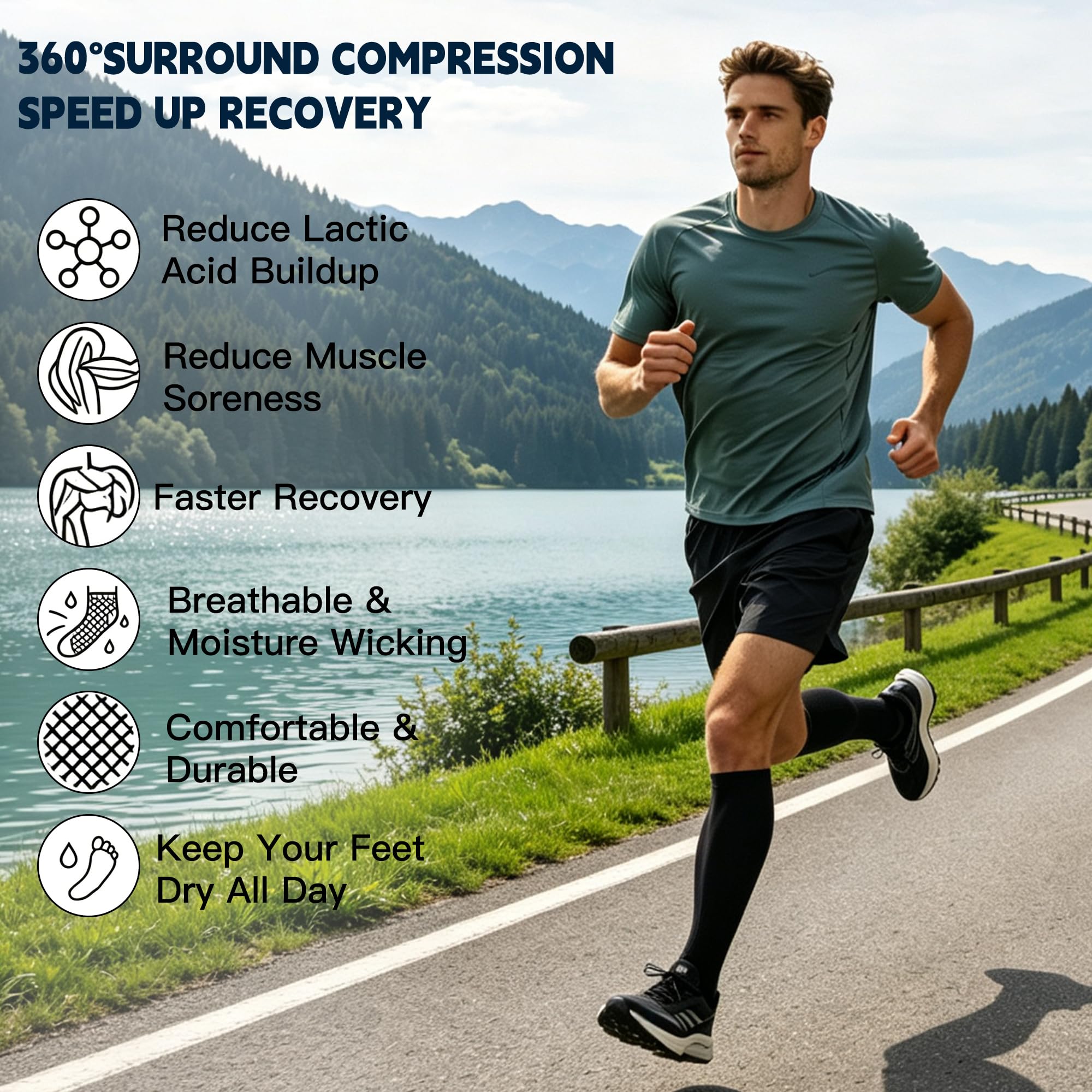 Double Couple 4 Paar Kompressionsstrümpfe für Damen und Herren 20-30 mmHg Kompressionsstrümpfe