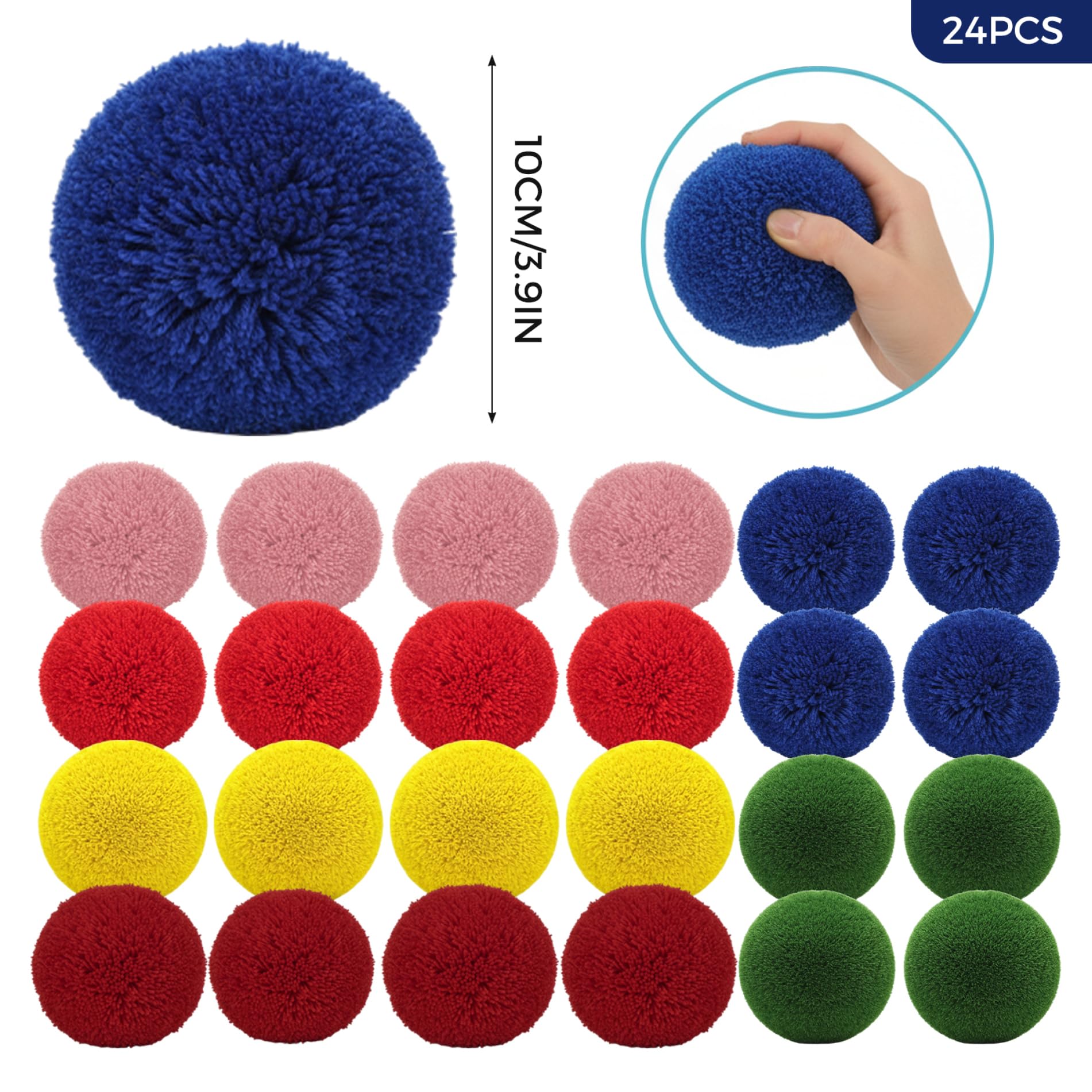 Confezione da 24 palline di filato, palline soffici e morbide da 10 cm per bambini e adulti, da gioco sicure per giochi all'aperto al coperto, pallamano, casuali morbide
