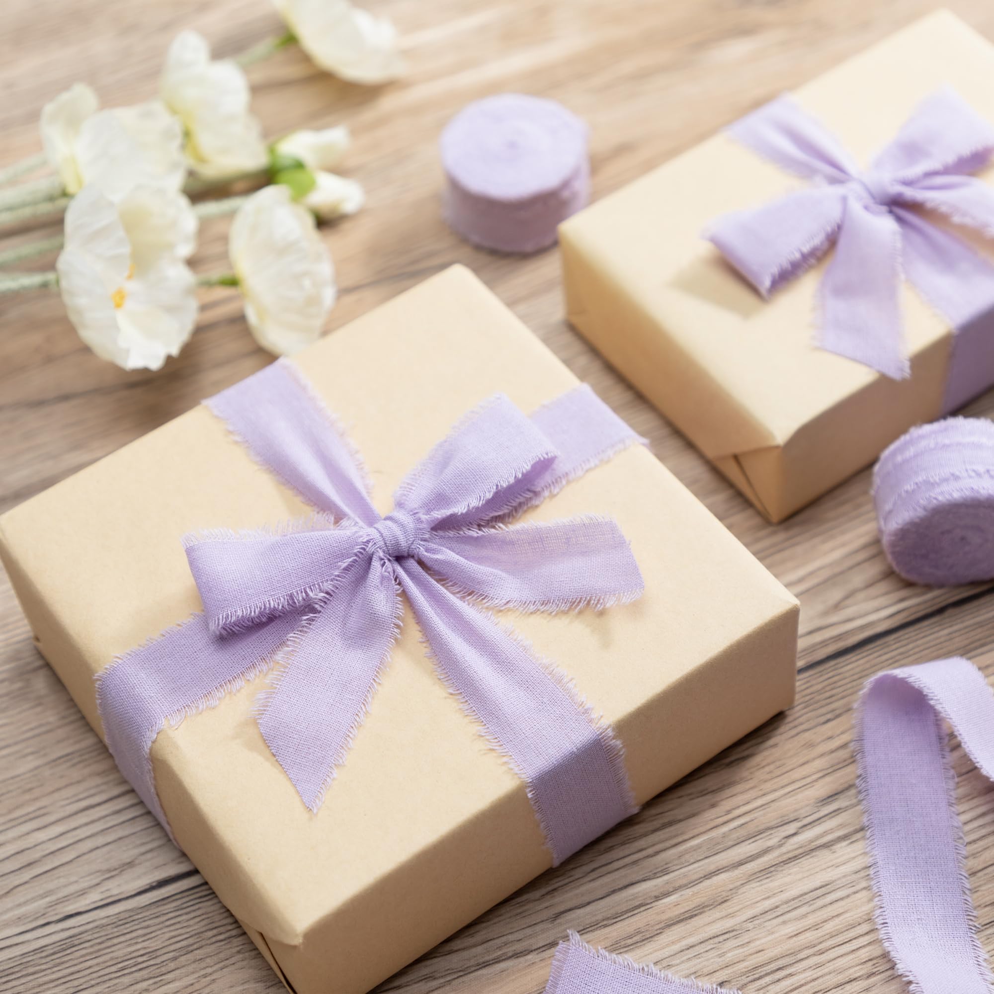 Keypan Cinta morada de 1 x 15 yardas con flecos deshilachados, cintas de algodón lavanda para envolver regalos, invitaciones de boda, ramo de flores, baby shower