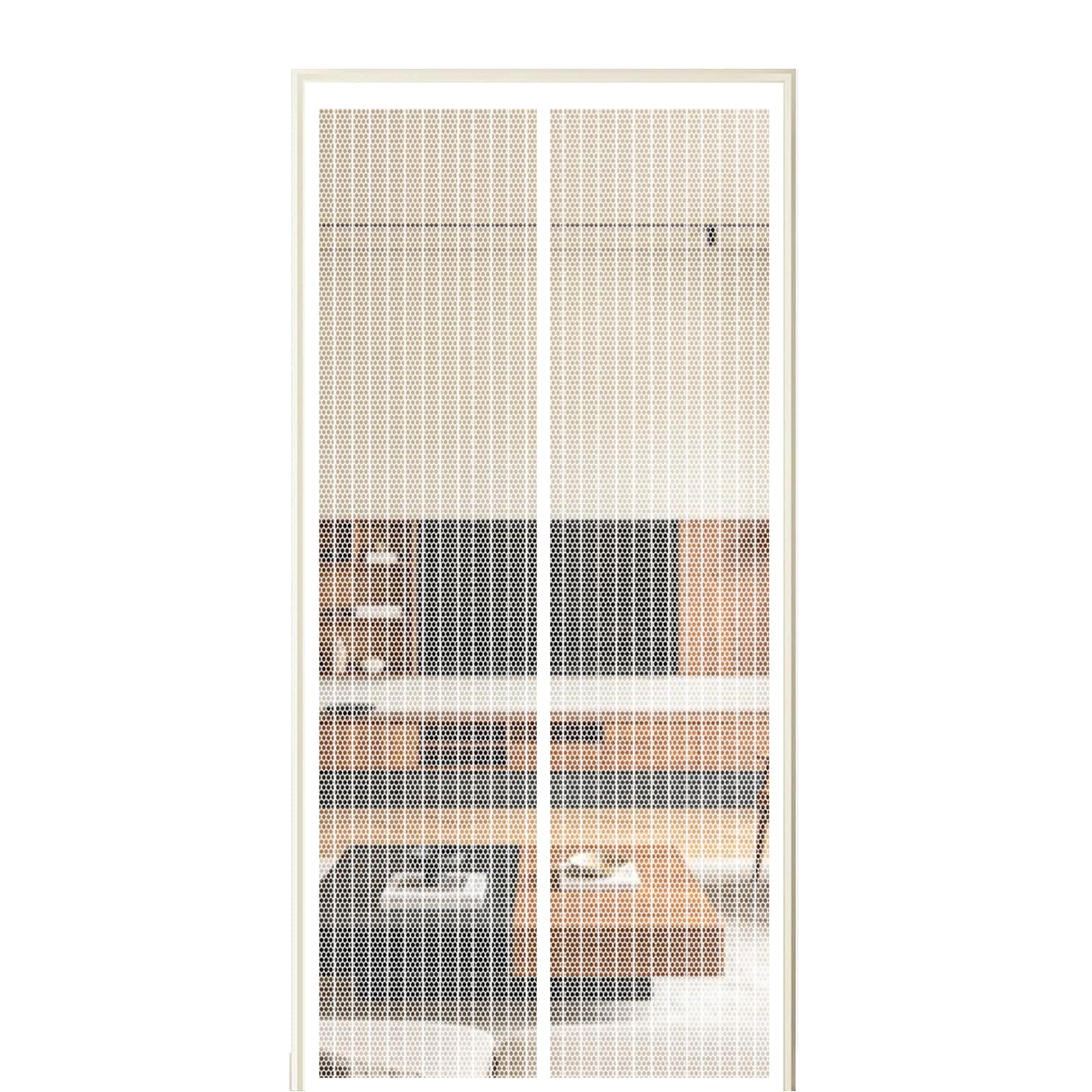 Screen Door 60 x 220 cm Self Sealing Powerful Magnets Patio Curtain Insect Mesh with Powerful Magnets & Full Frame Magic Tape Suitable for Patio Doors Balcony Bedroom, White