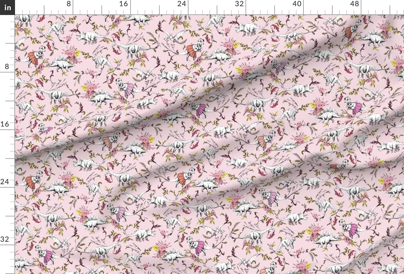 Spoonflower Fabric - Dinosaurs,Floral,Flowers,Botanic,Tutu,Ballet,Hand Drawn,Pink,Gold,t Printed on Upholstery Velvet Fabric Fat Quarter - Upholstery Home Decor Bottomweight Apparel