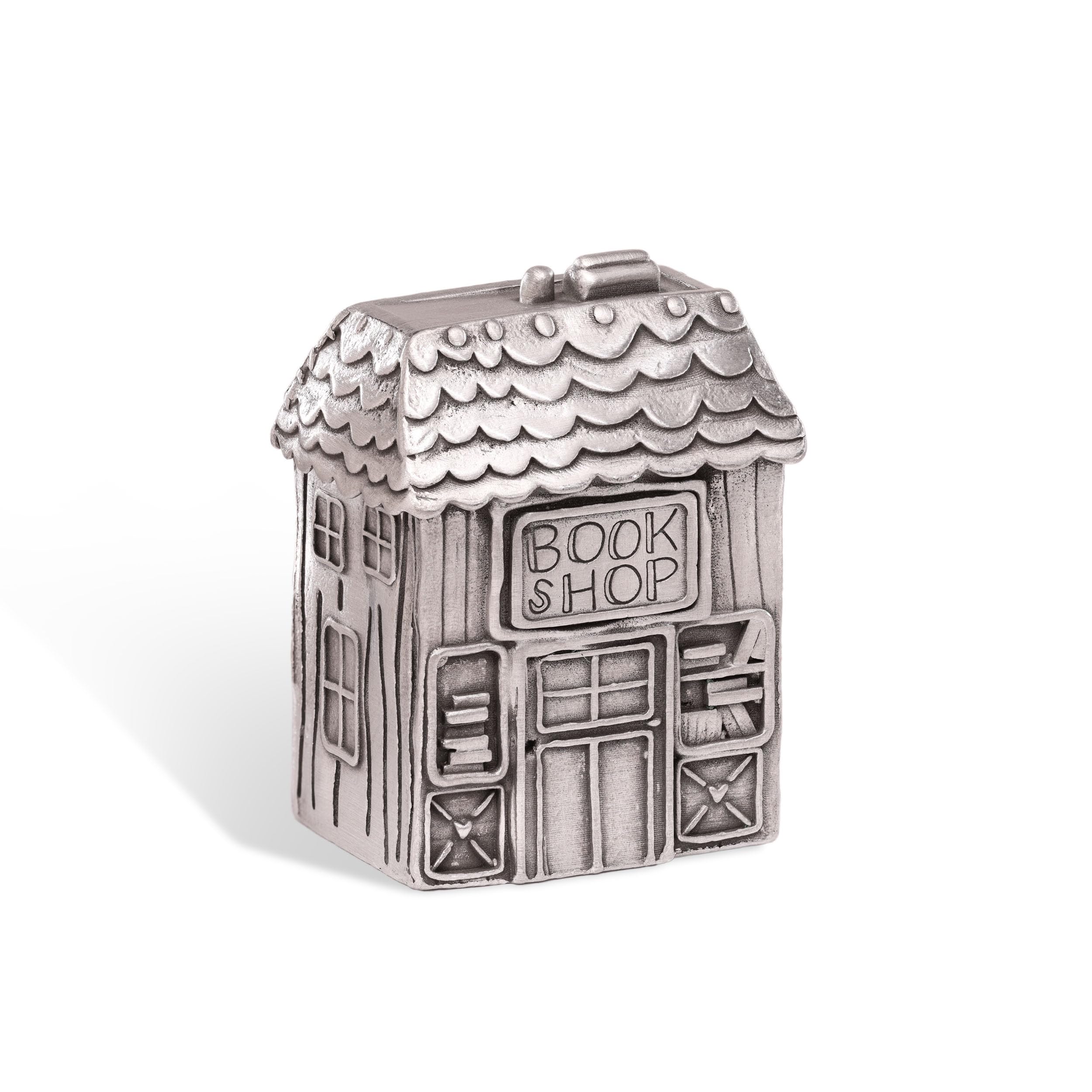 LISA LEONARD DESIGNS Cozy Book Shop Winter Wonderland Village Pewter Holiday Figurine Christmas Décor