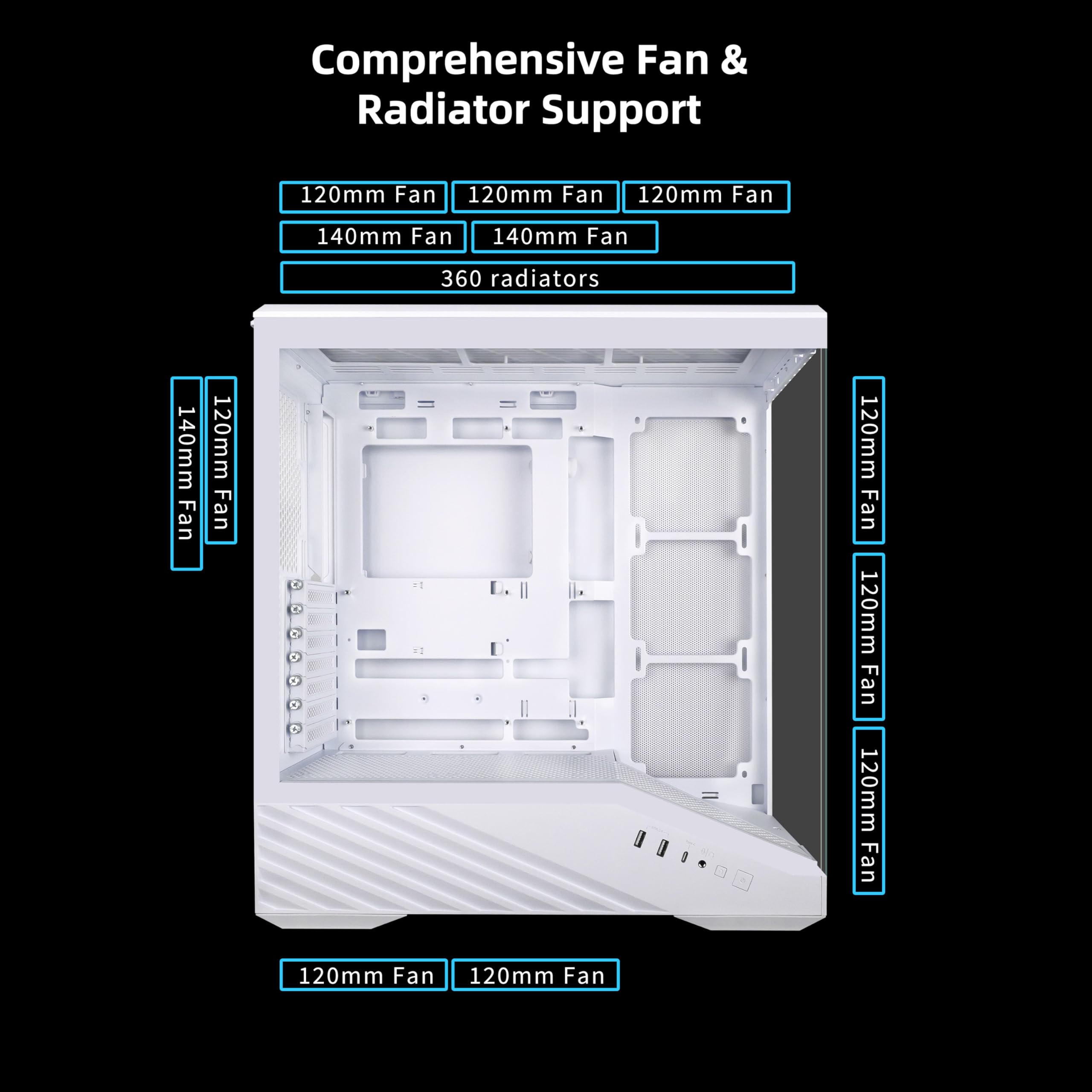 Lian Li Case per PC Mid-Tower V100 ATX, striscia LED RGB, design della piattaforma display con vetro temperato, supporto GPU da 415 mm, radiatore da 360 mm, I/O laterale e flusso d'aria ottimizzato
