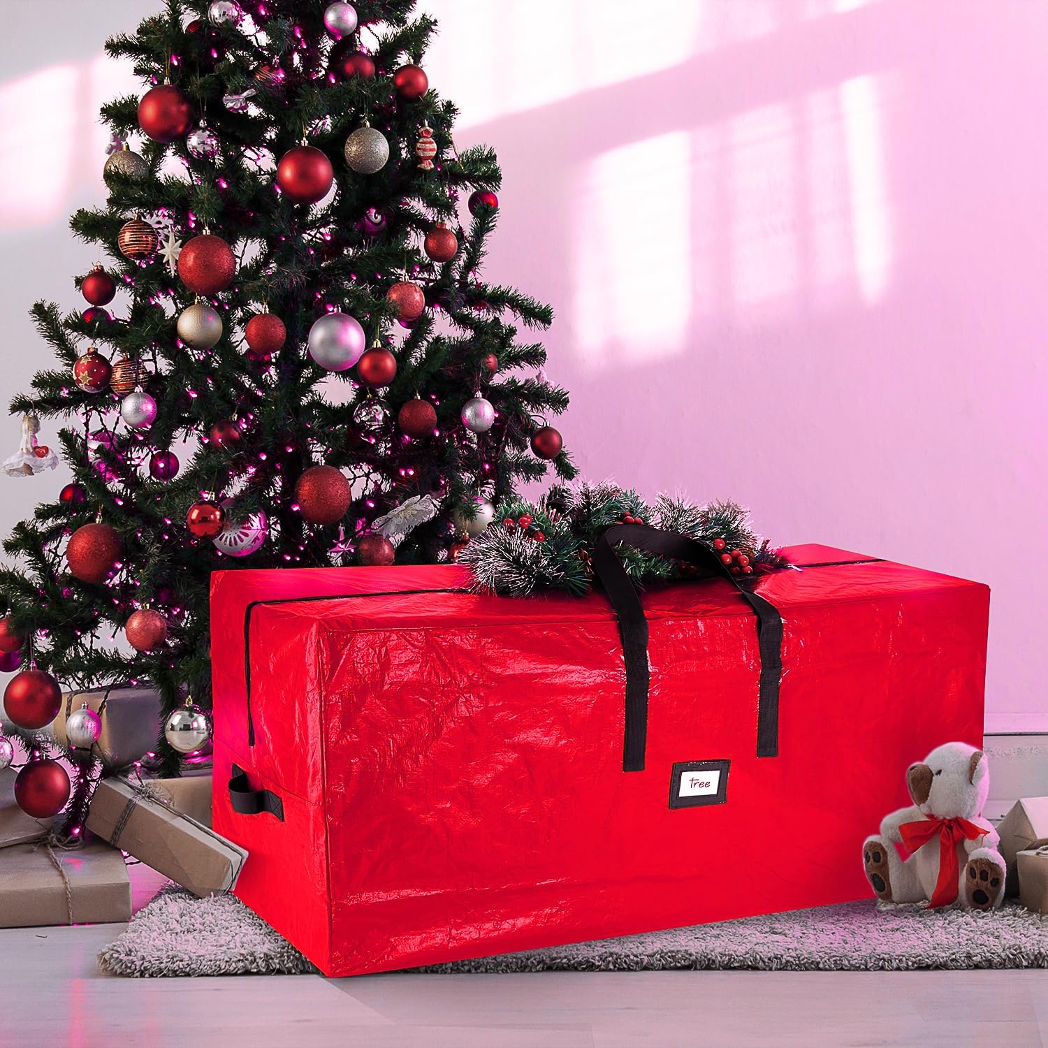 Hearth & Harbor 9 ft Plastic Christmas Tree Storage Bag - Red