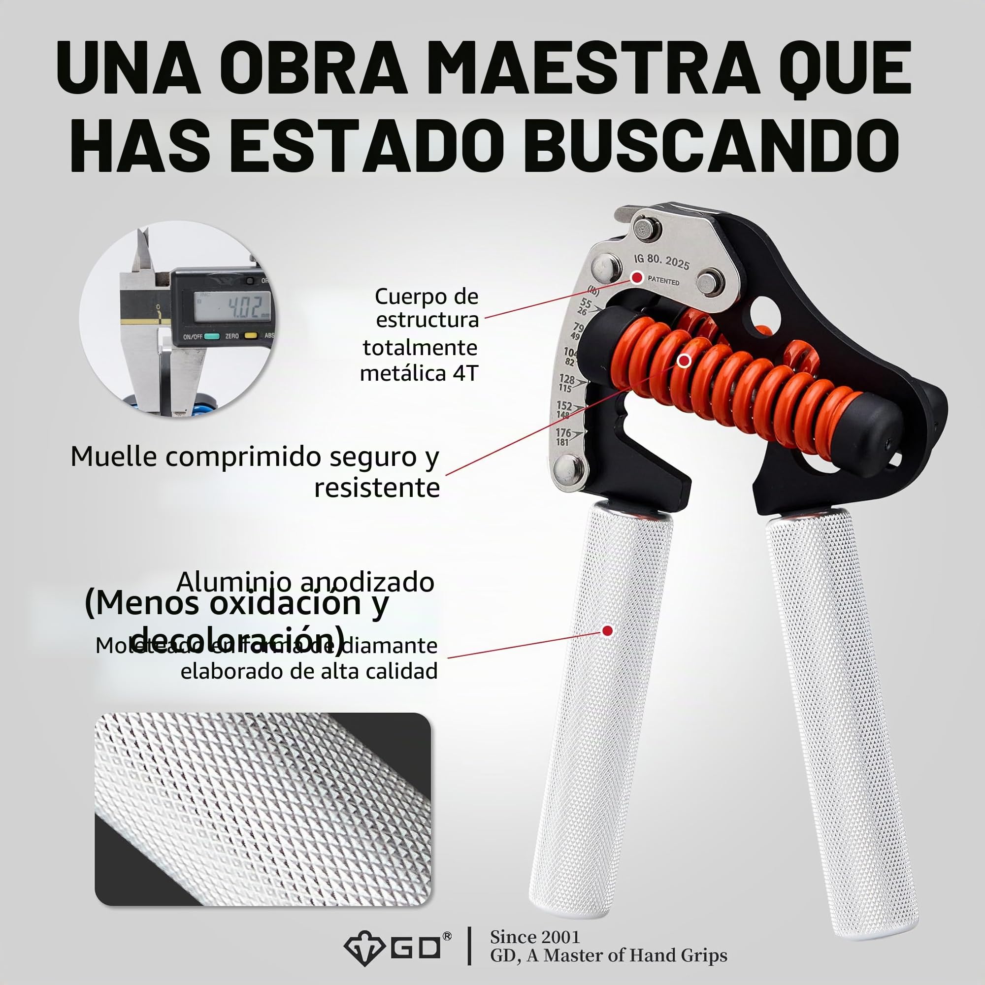 GD IRON GRIP - Fortalecedor de agarre de mano (empuñaduras ajustables para entrenamiento de fuerza) Entrenador de fuerza de muñeca y antebrazo