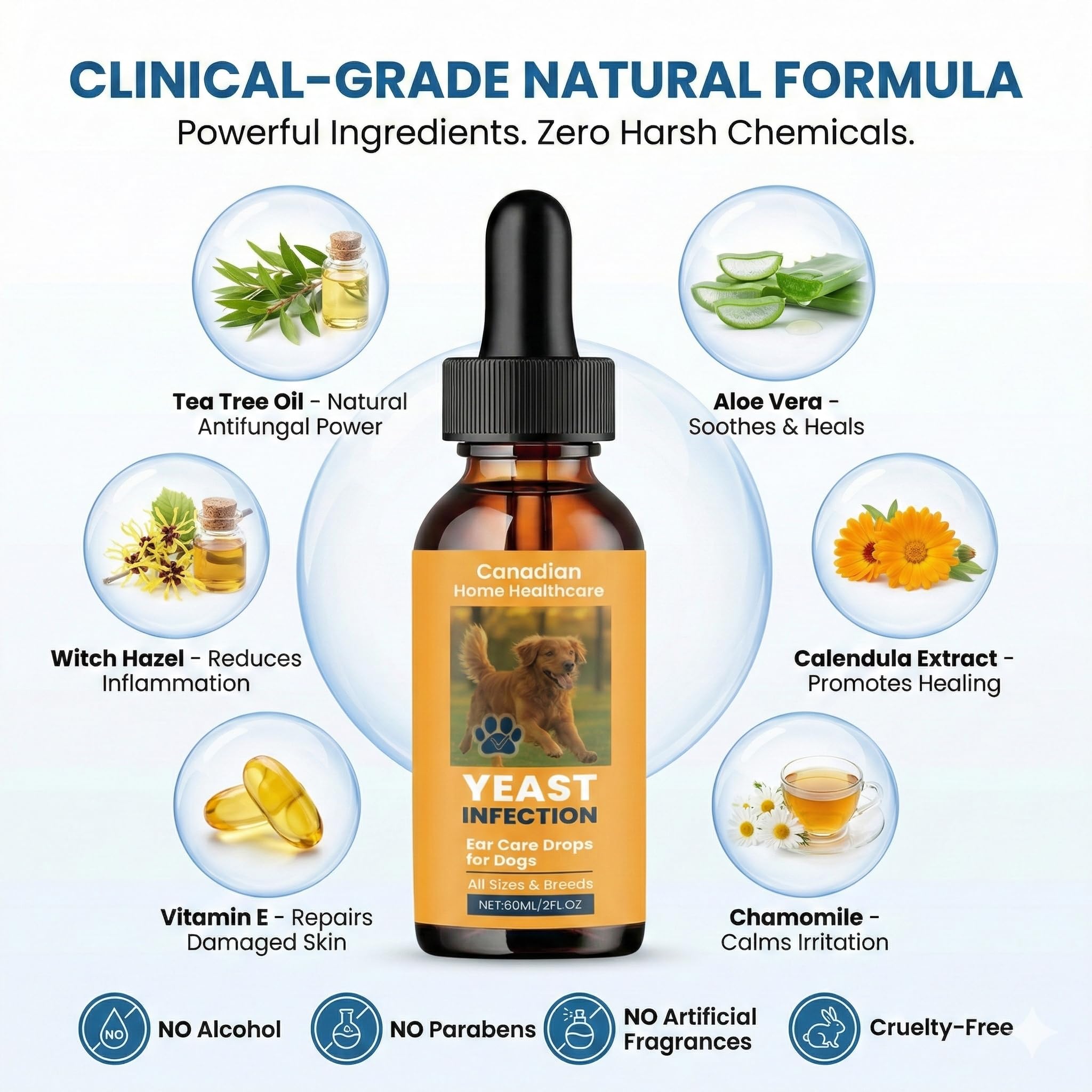 [2-Pack] Clinical Yeast Infection Treatment for Dogs for Cats & Dogs - Canadian Vet-Strength Dog Ear Cleaner Infection - Ear & Skin Itch Relief, with Probiotics for Pets (A Canadian Company) - 3