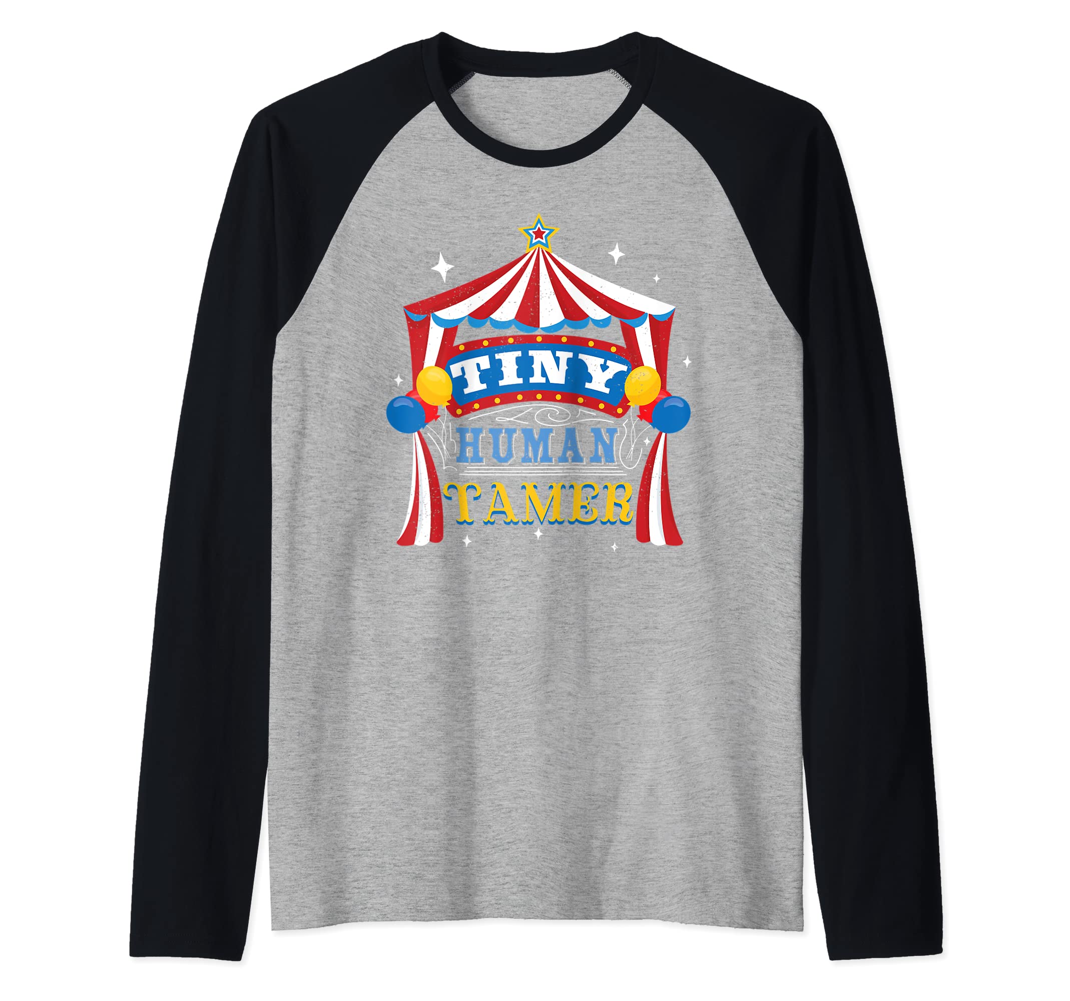 Fun Tiny Human Tamer Gift Design For Parents Raglan Baseball Tee