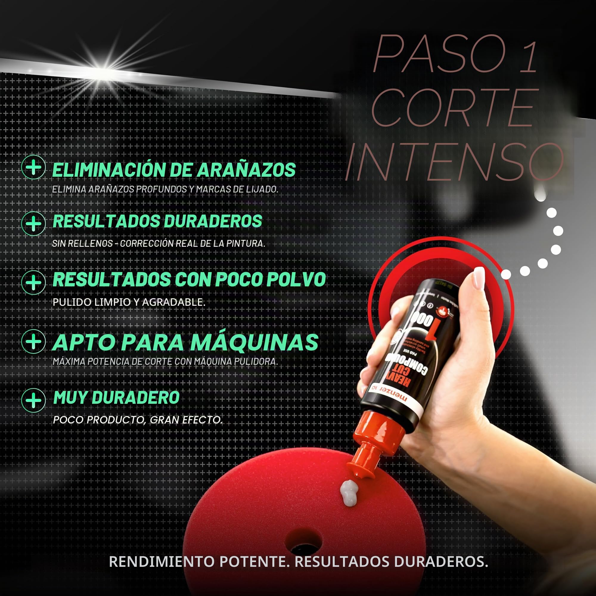 Set de pulido Menzerna para auto | Pulidora excéntrica MZ-XR con plato de apoyo de 125mm + 3 x 100ml de pulidor + paños de pulido + sellado en aerosol | Carrera de 15mm 720W