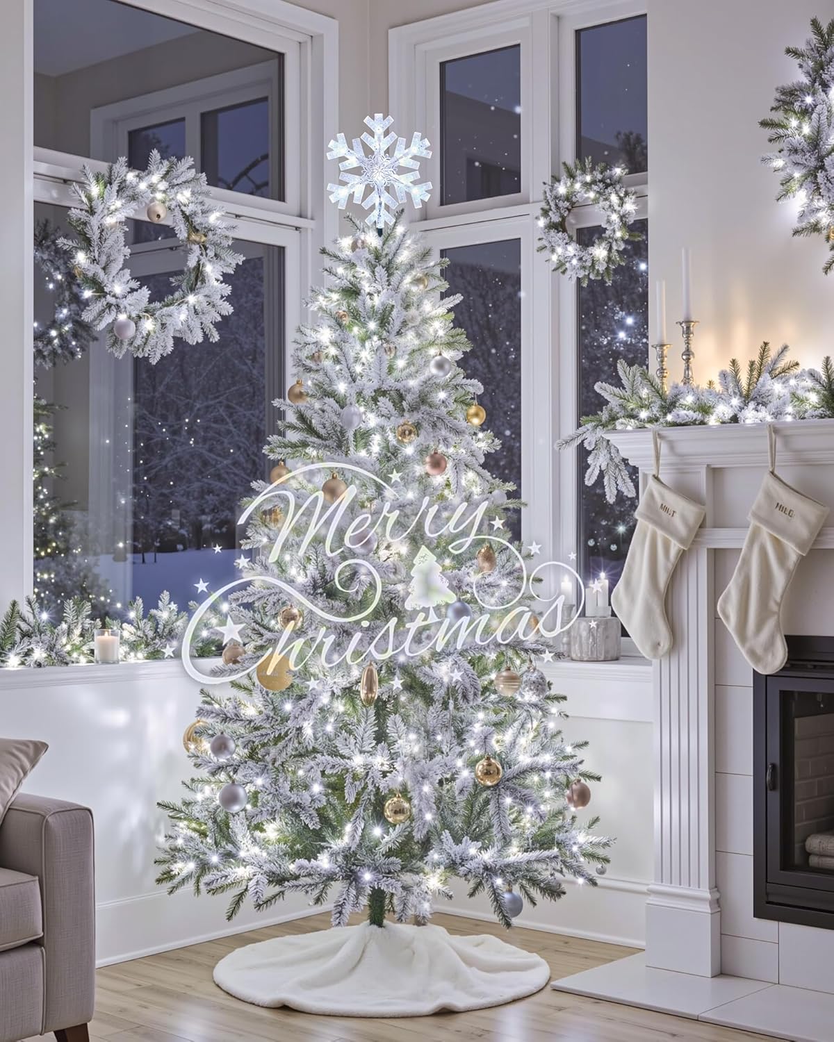 Brightown-Christmas-Tree-Topper-Star-Lighted, 3D Snowflake Snow Cool White Christmas Tree Star Topper with Lights Built-in 15 Bulbs Plug in Vintage Classic Indoor New Year Xmas Decorations Ornaments - Image 5