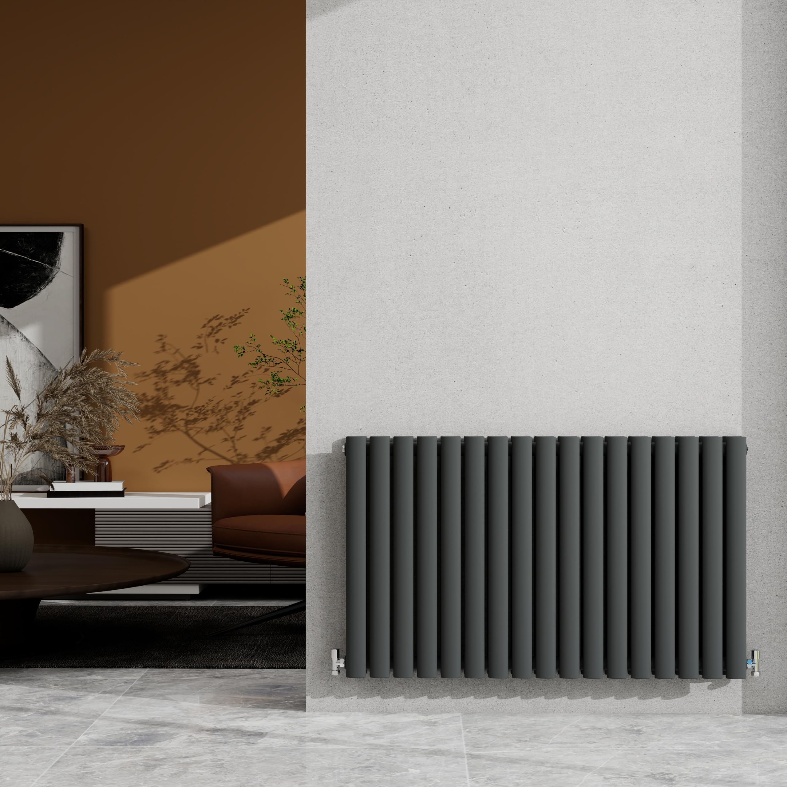 600×1003mm Anthracite Double Oval Column Radiator Horizontal 4565 BTU
