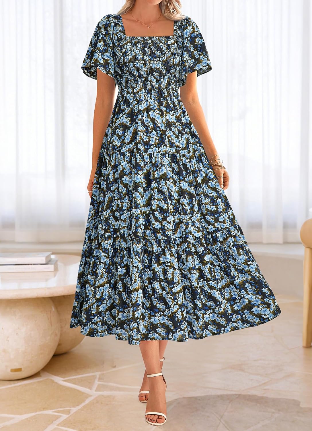 BTFBM Women's Clothing Wedding Guest Dresses Casual Boho Floral Short Sleeve Smocked Maxi Beach Spring Summer Dress 2026 - Image 2