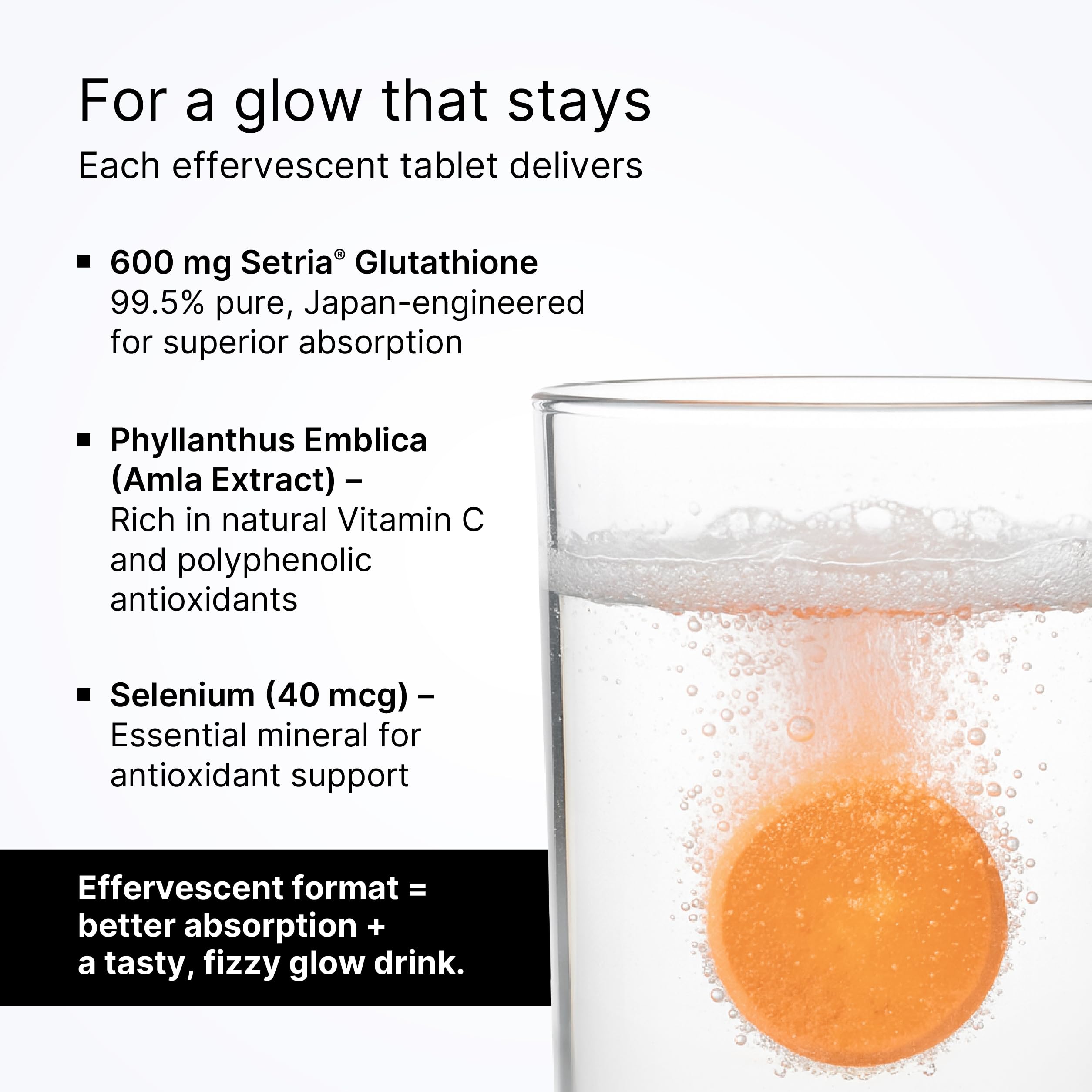 Glutone-C Daily Glow Effervescent Tablets | 500mg Setria L-Glutathione, Vitamin C from Amla Extract & Selenium | Refreshing Daily Glow Support Drink | Orange Flavour | 15 Tablets (Pack of 2) — Amazon image 2