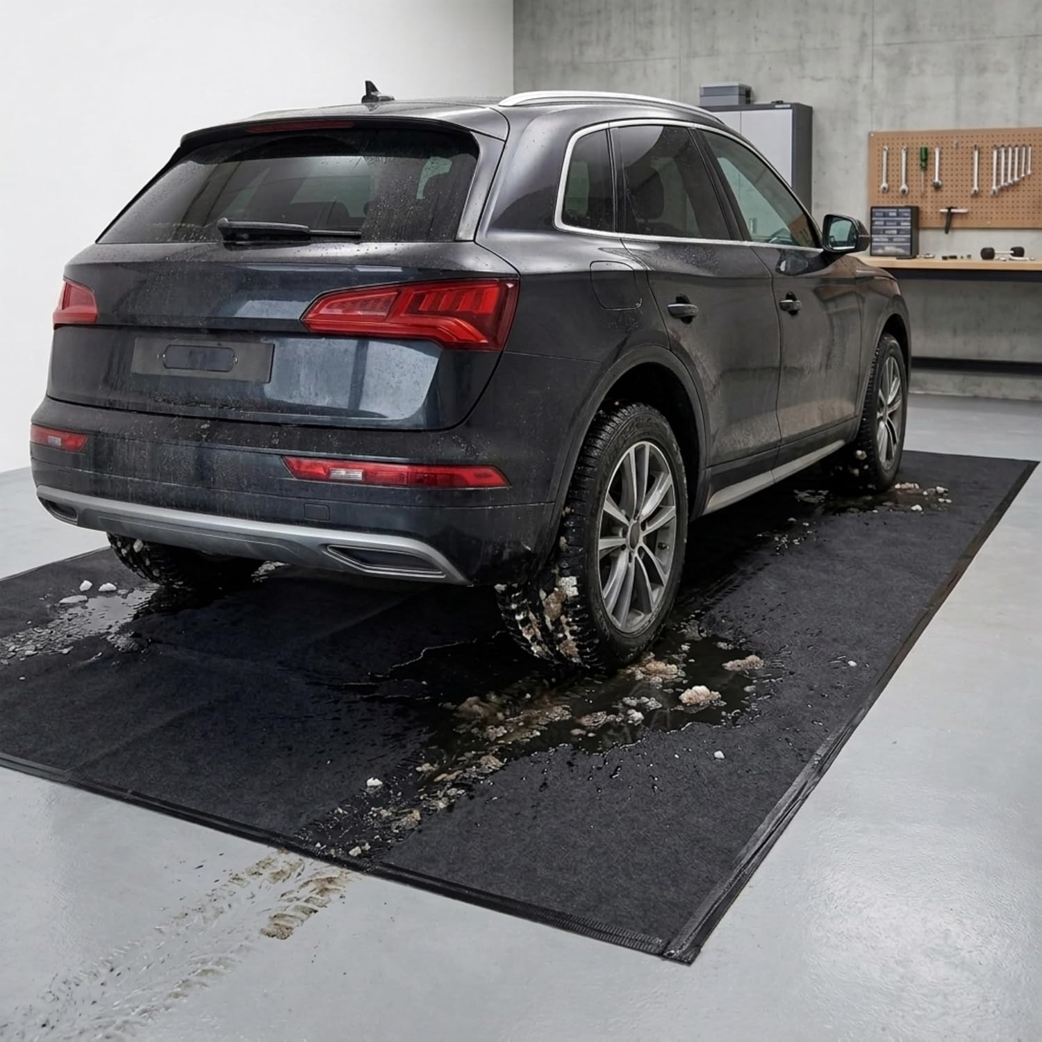 Garage Floor Mat, 7.4' x 8.4'-Absorbent Waterproof Parking Mat for Cars, SUVs & Motorcycles, Includes Installation Tape, Protects Concrete from Oil Drips, Mud, Snow and Tire Marks, Cut to Fit
