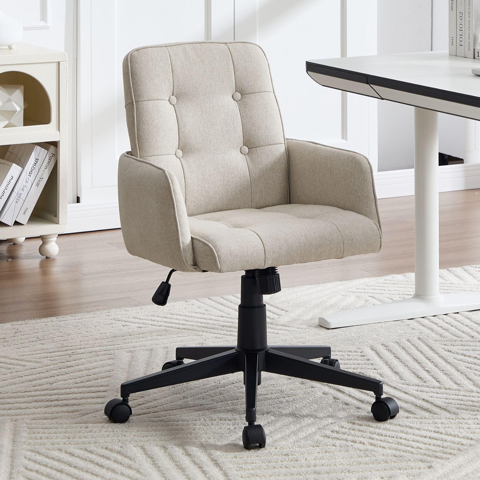 DAYALANE Office Chair,Desk Chair with Armrest,Vanity Chair,Linen Beige