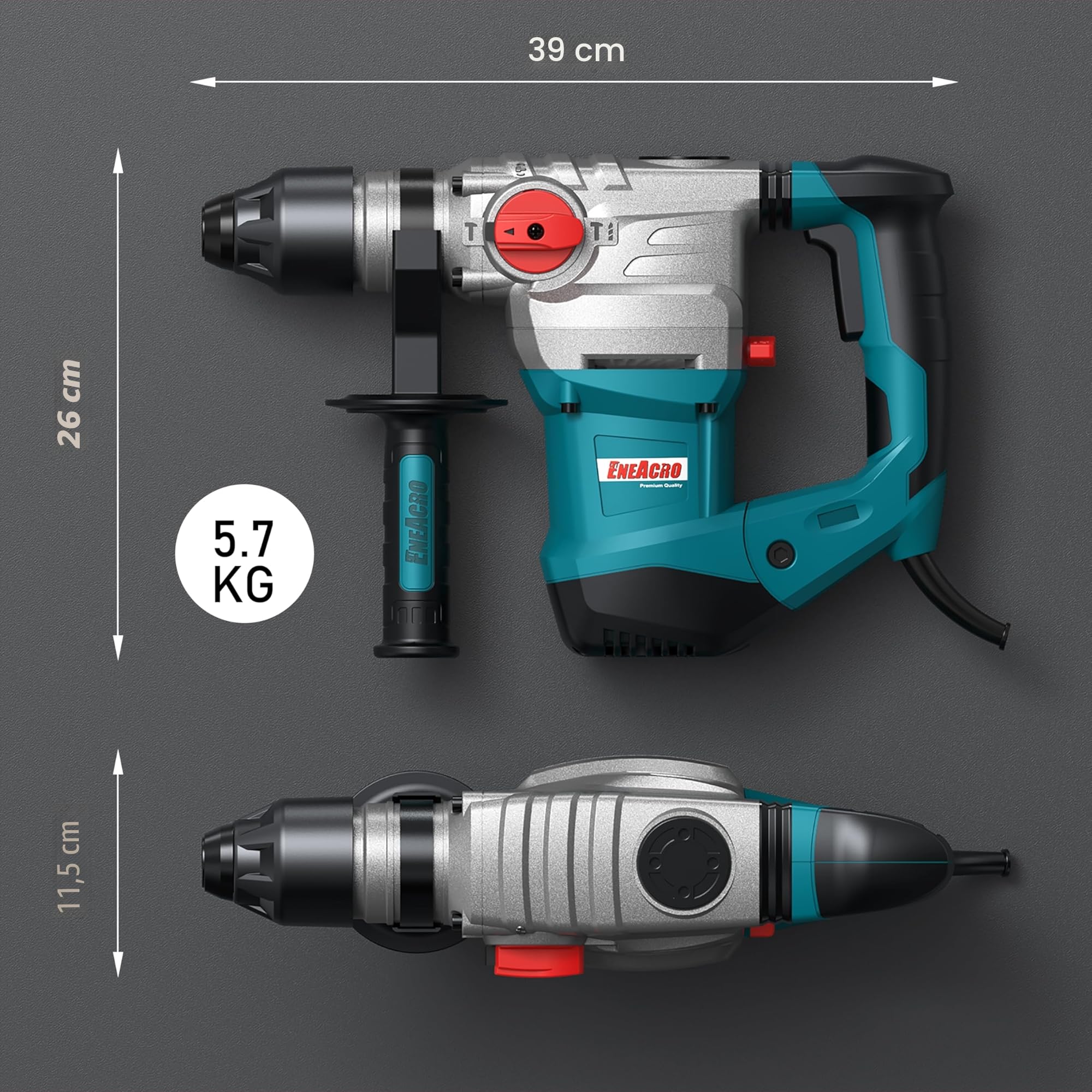 ENEACRO SDS-Plus Martello Perforatore 1500W, Potente Martello Demolitore 7J con Frizione di Sicurezza e Controllo delle Vibrazioni, 4 Funzioni, Inclusi Scalpelli, Punte e Borsa Attrezzi