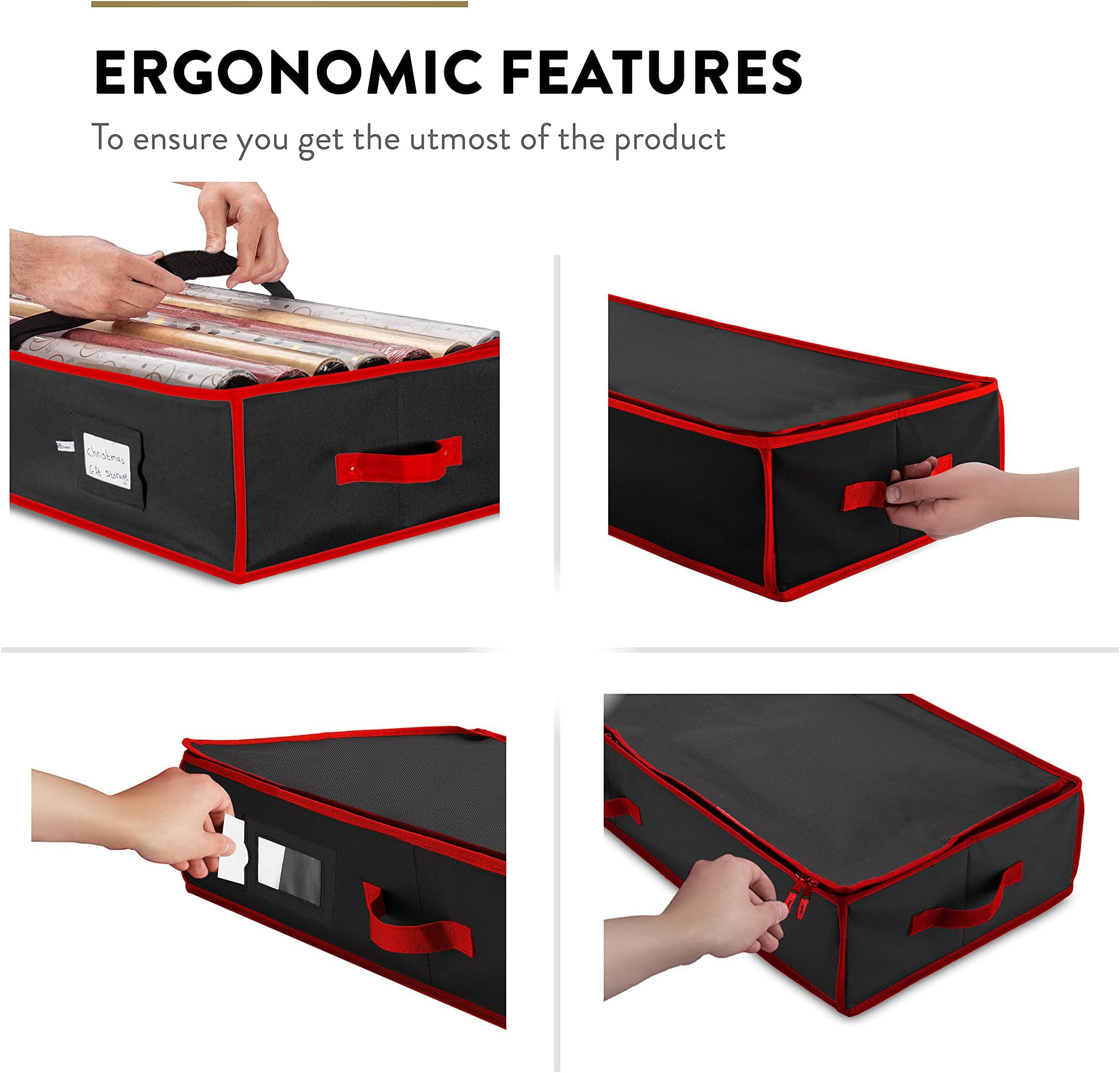 Zober Premium Wrap Organiser, Inner Pockets, Holds up to 24 Rolls, Gift Wrap Storage Box and Holiday Accessories, 101.6 cm Long - Made from Tear-Resistant Fabric